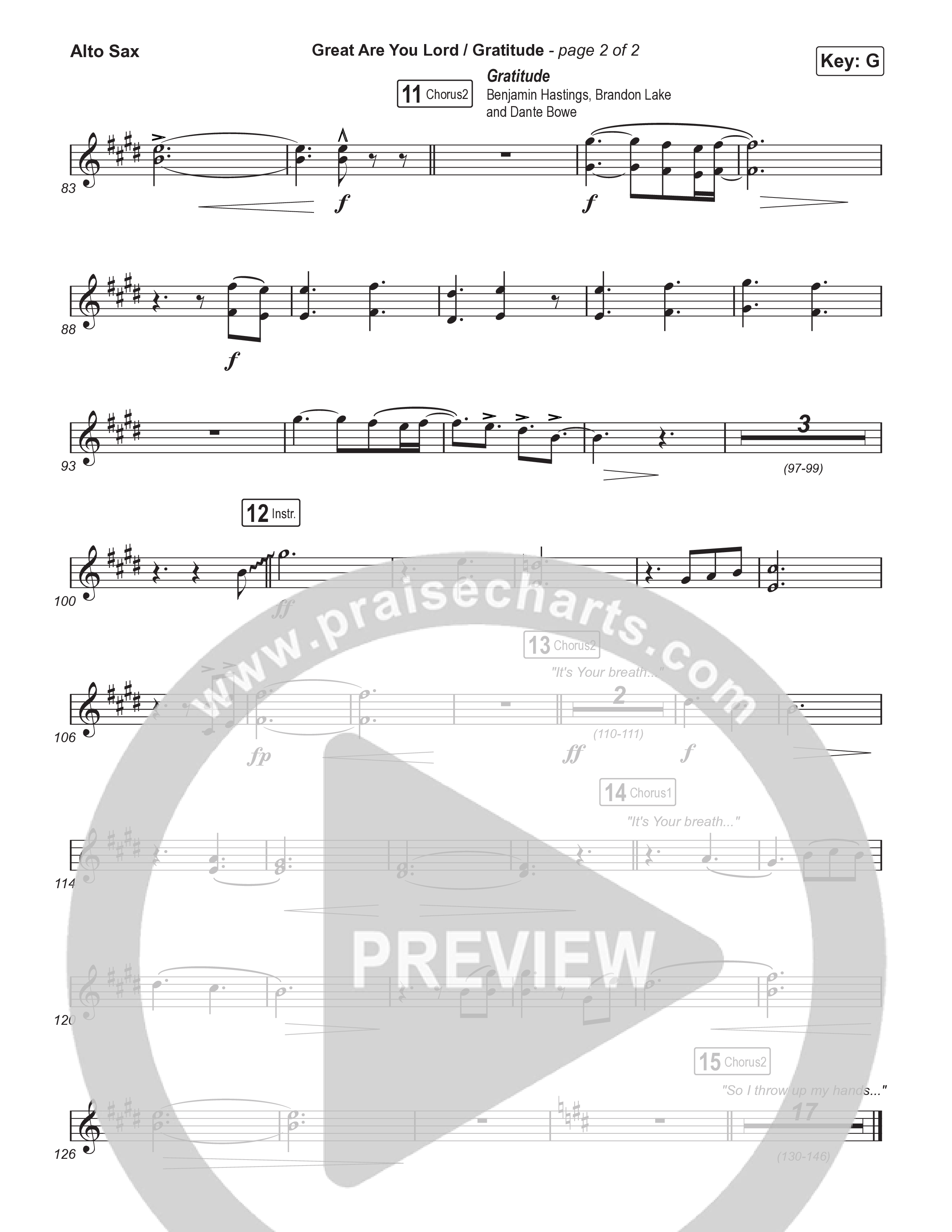 Great Are You Lord / Gratitude (Choral/SATB) Alto Sax (Travis Cottrell / Nia Allen / Arr. Mason Brown / Orch. Travis Patton)