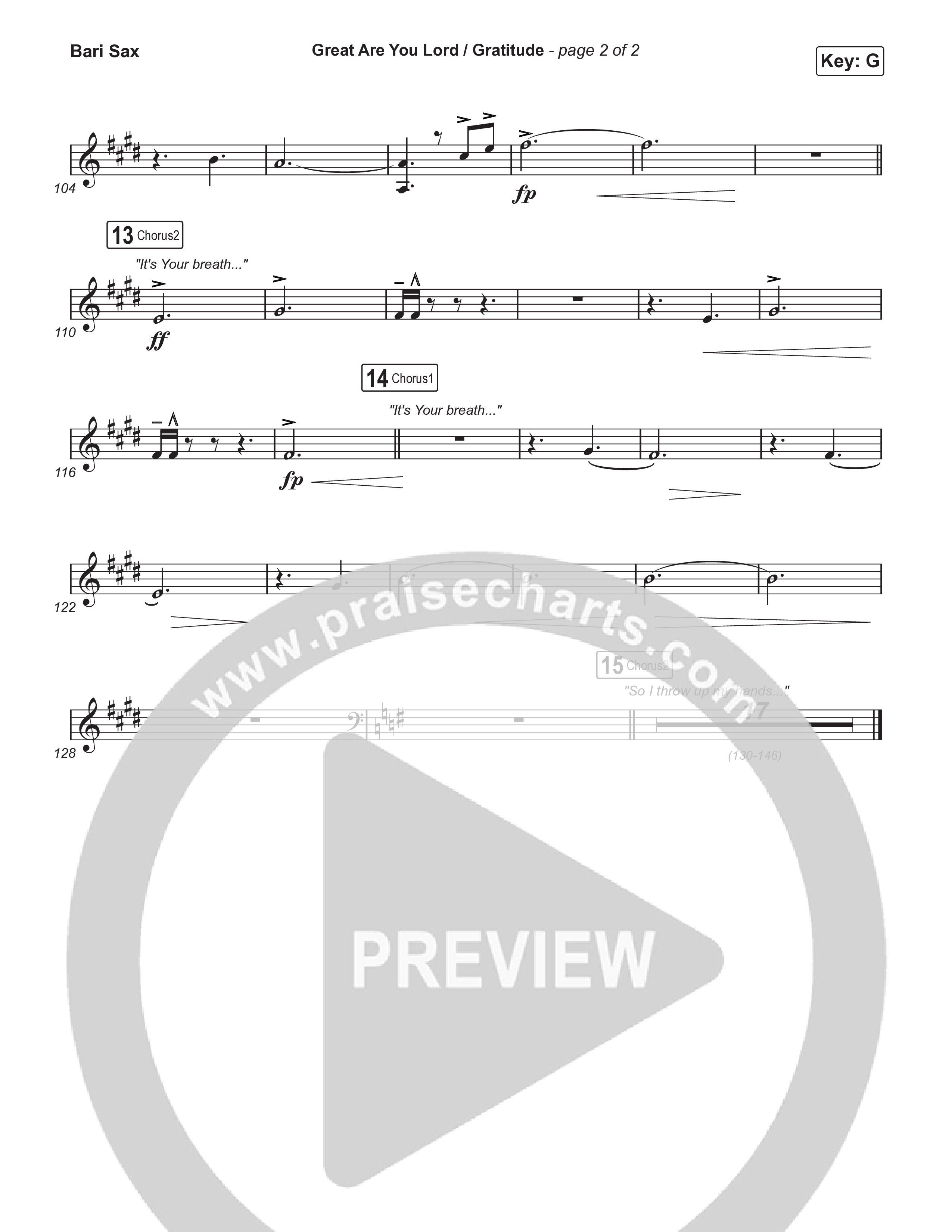 Great Are You Lord / Gratitude (Choral/SATB) Bari Sax (Travis Cottrell / Nia Allen / Arr. Mason Brown / Orch. Travis Patton)