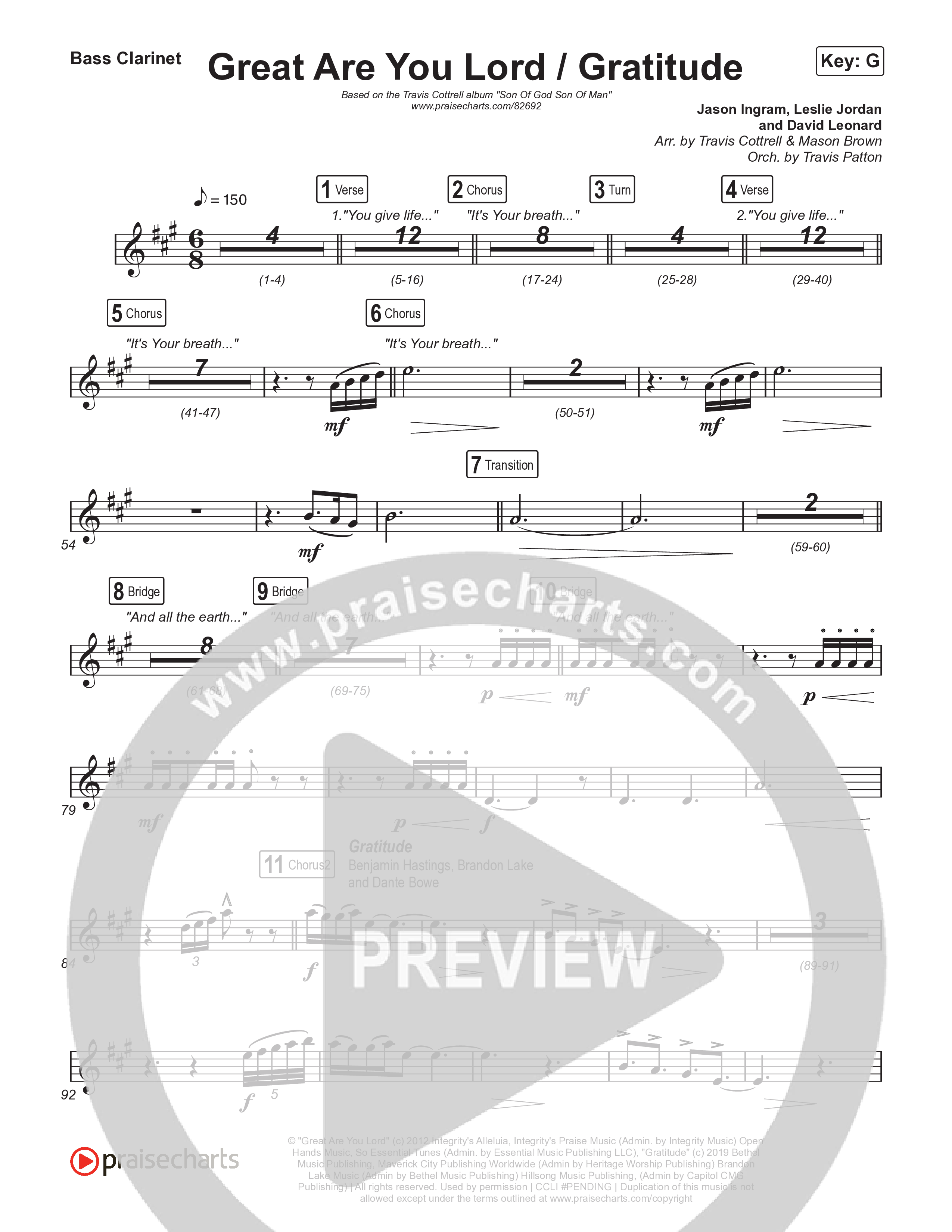 Great Are You Lord / Gratitude (Choral/SATB) Clarinet 1,2 (Travis Cottrell / Nia Allen / Arr. Mason Brown / Orch. Travis Patton)