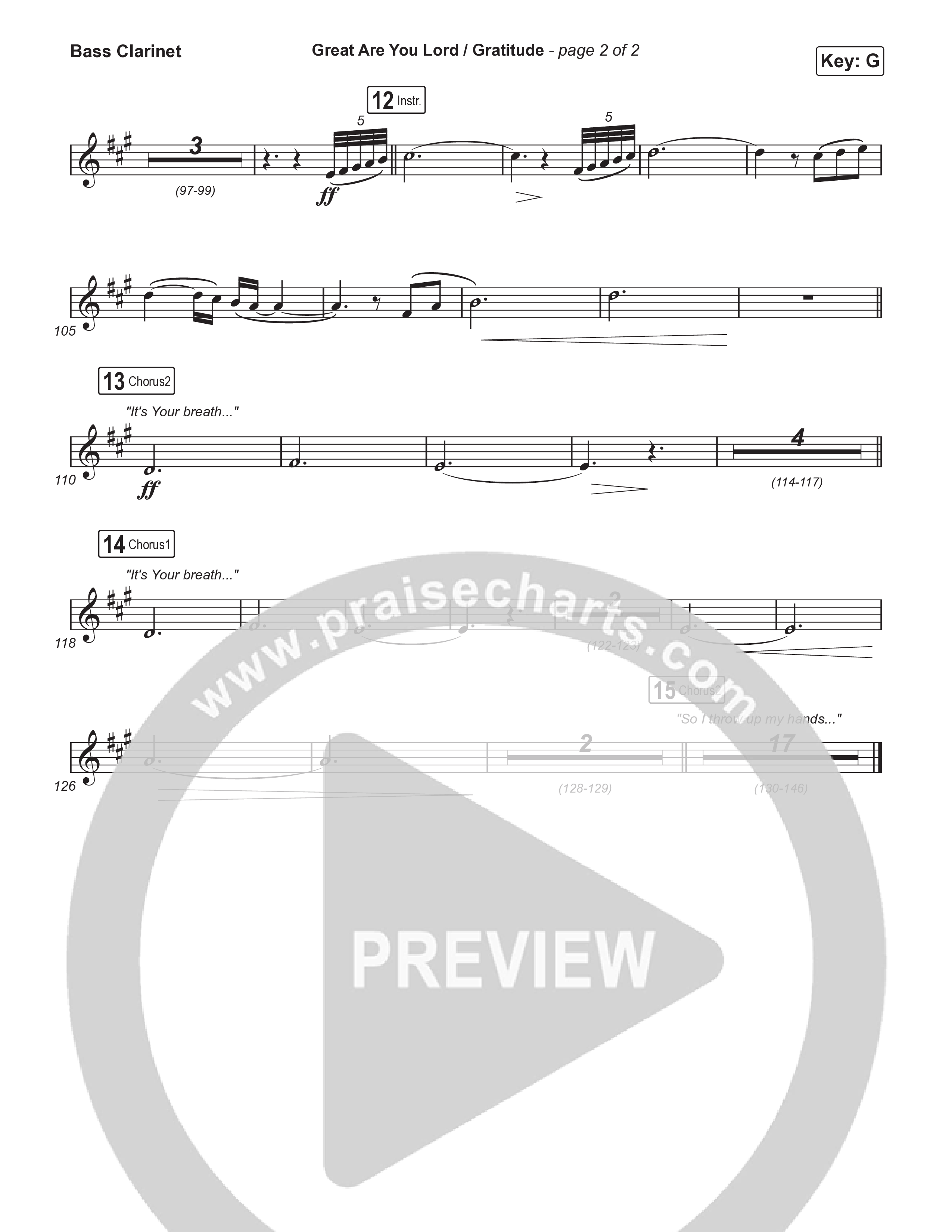 Great Are You Lord / Gratitude (Choral/SATB) Bass Clarinet (Travis Cottrell / Nia Allen / Arr. Mason Brown / Orch. Travis Patton)