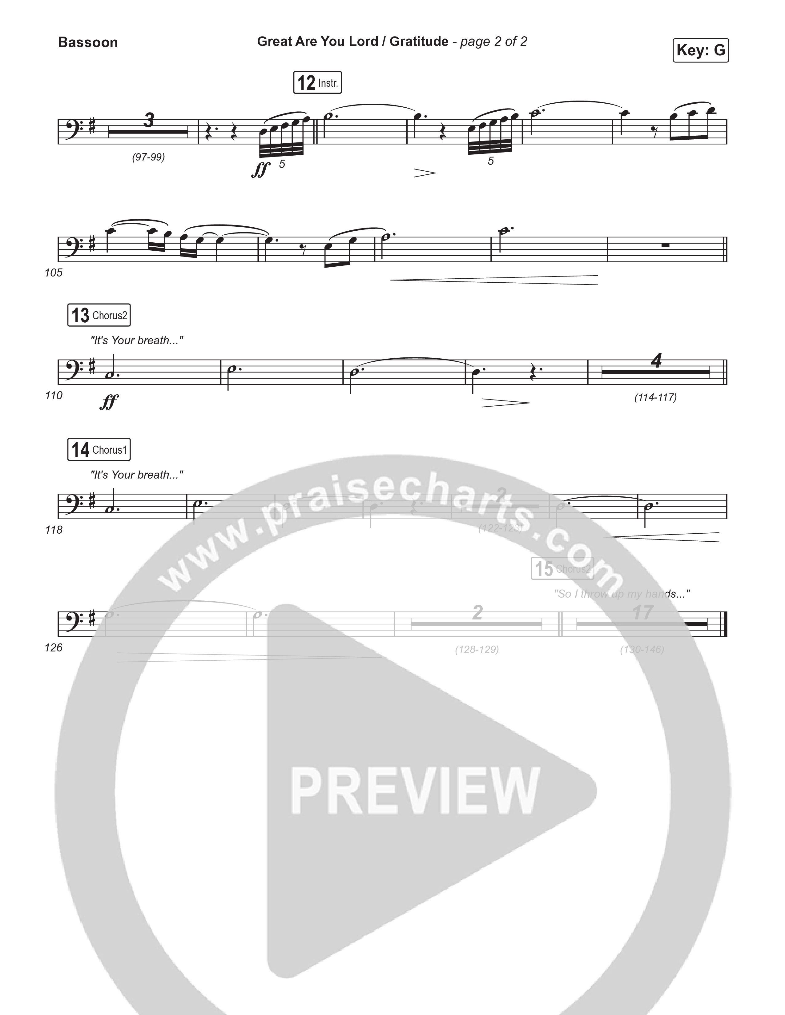 Great Are You Lord / Gratitude (Choral/SATB) Bassoon (Travis Cottrell / Nia Allen / Arr. Mason Brown / Orch. Travis Patton)