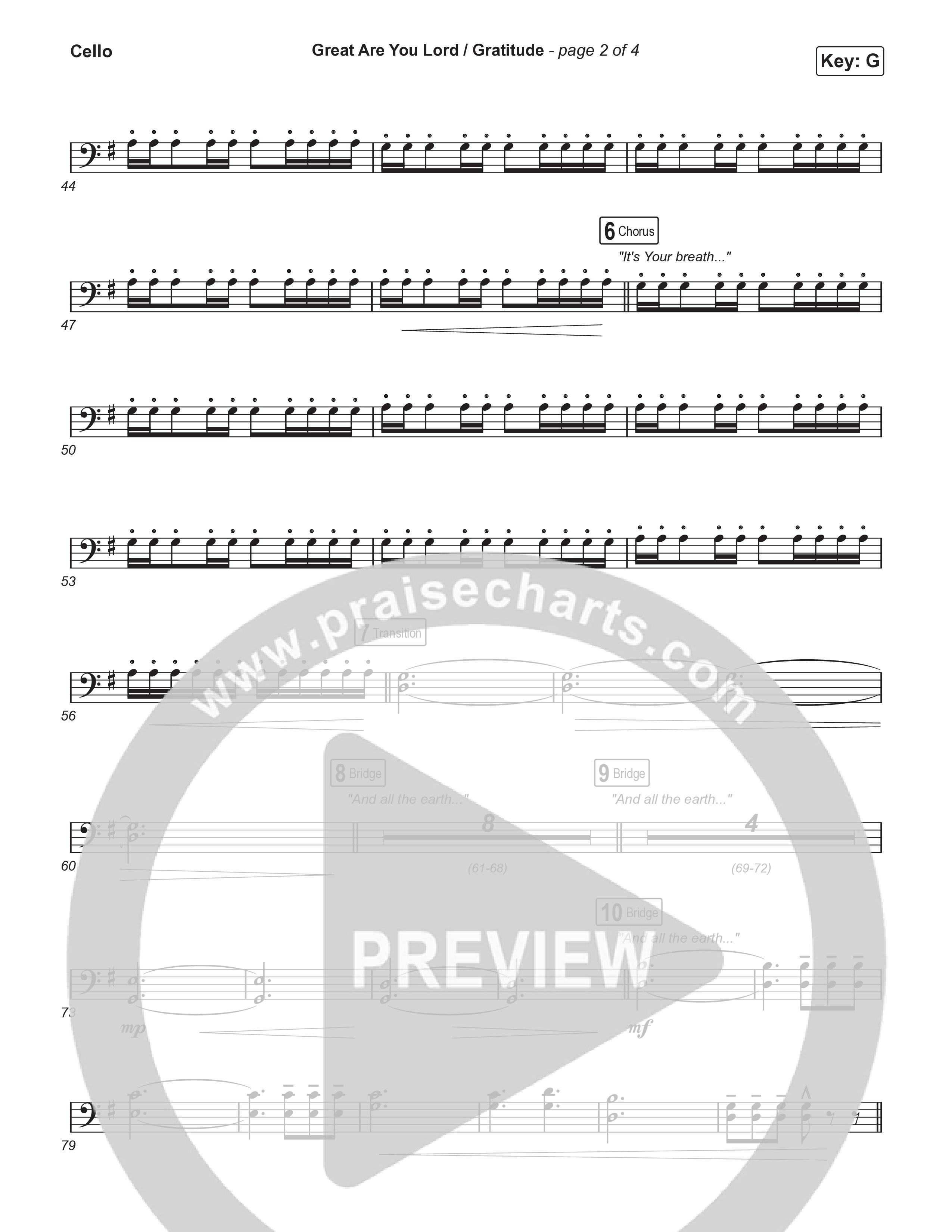 Great Are You Lord / Gratitude (Choral/SATB) Cello (Travis Cottrell / Nia Allen / Arr. Mason Brown / Orch. Travis Patton)