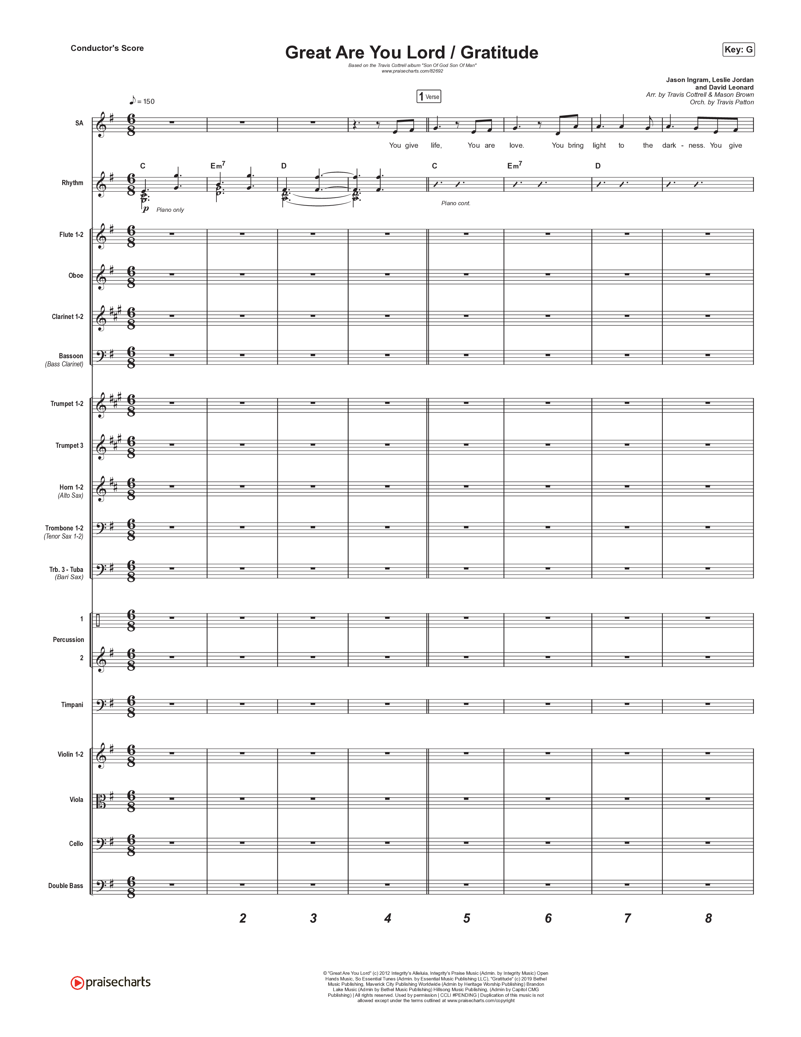 Great Are You Lord / Gratitude Conductor's Score (Travis Cottrell / Nia Allen / Arr. Mason Brown / Orch. Travis Patton)