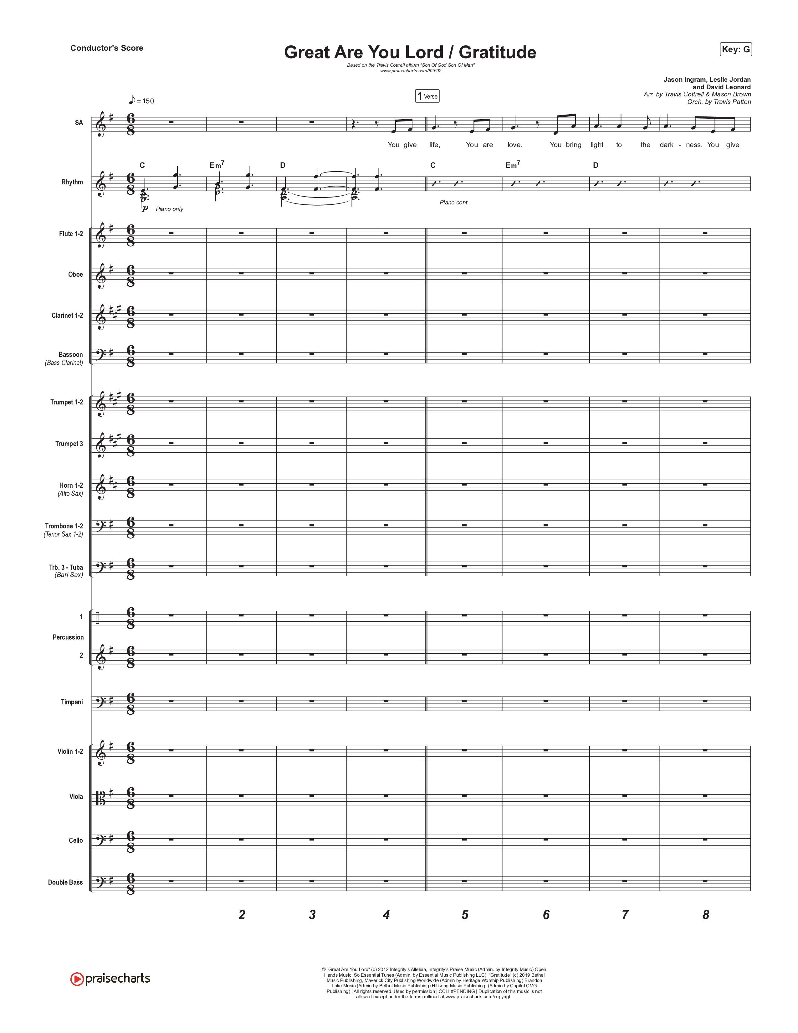 Great Are You Lord / Gratitude (Choral/SATB) Orchestration (Travis Cottrell / Nia Allen / Arr. Mason Brown / Orch. Travis Patton)