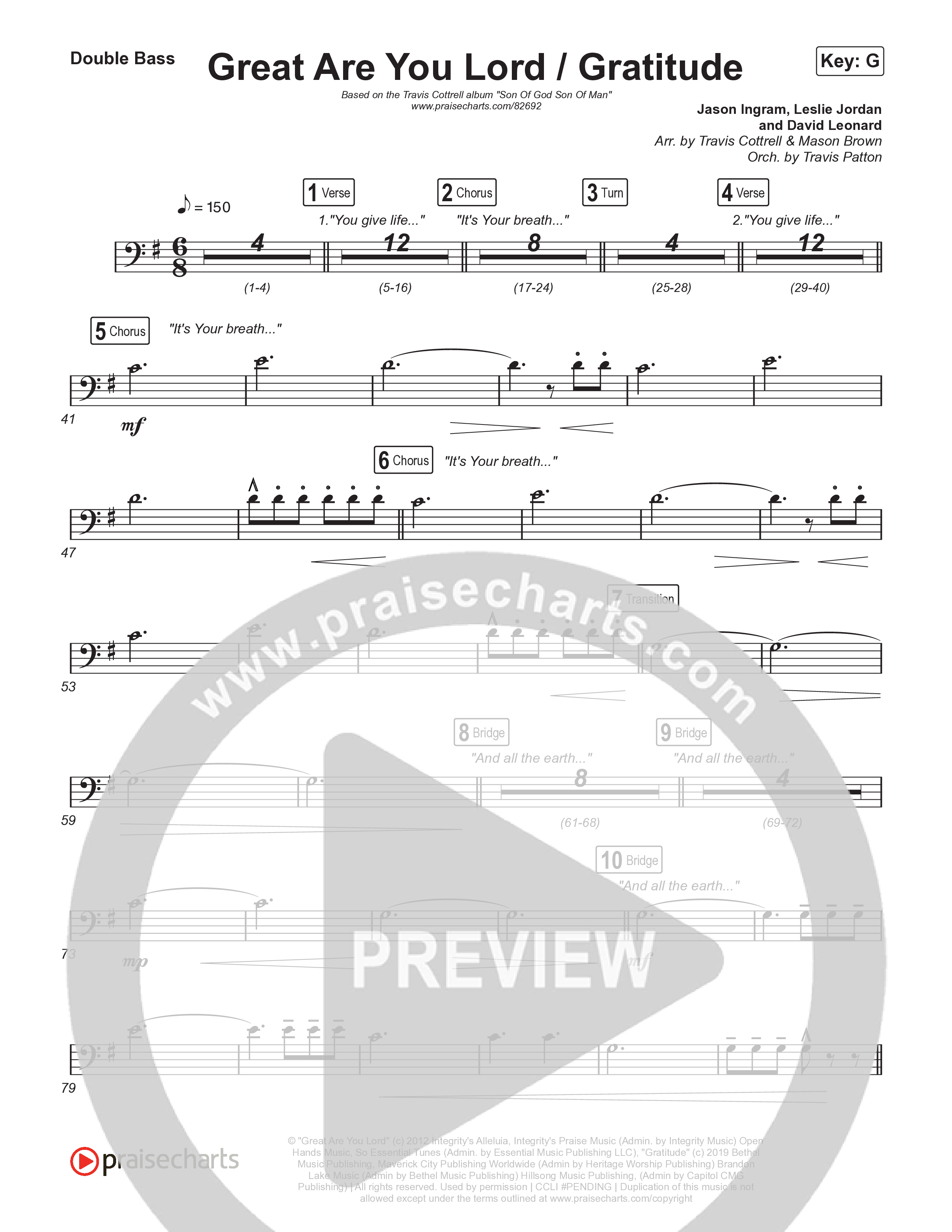 Great Are You Lord / Gratitude (Choral/SATB) String Bass (Travis Cottrell / Nia Allen / Arr. Mason Brown / Orch. Travis Patton)