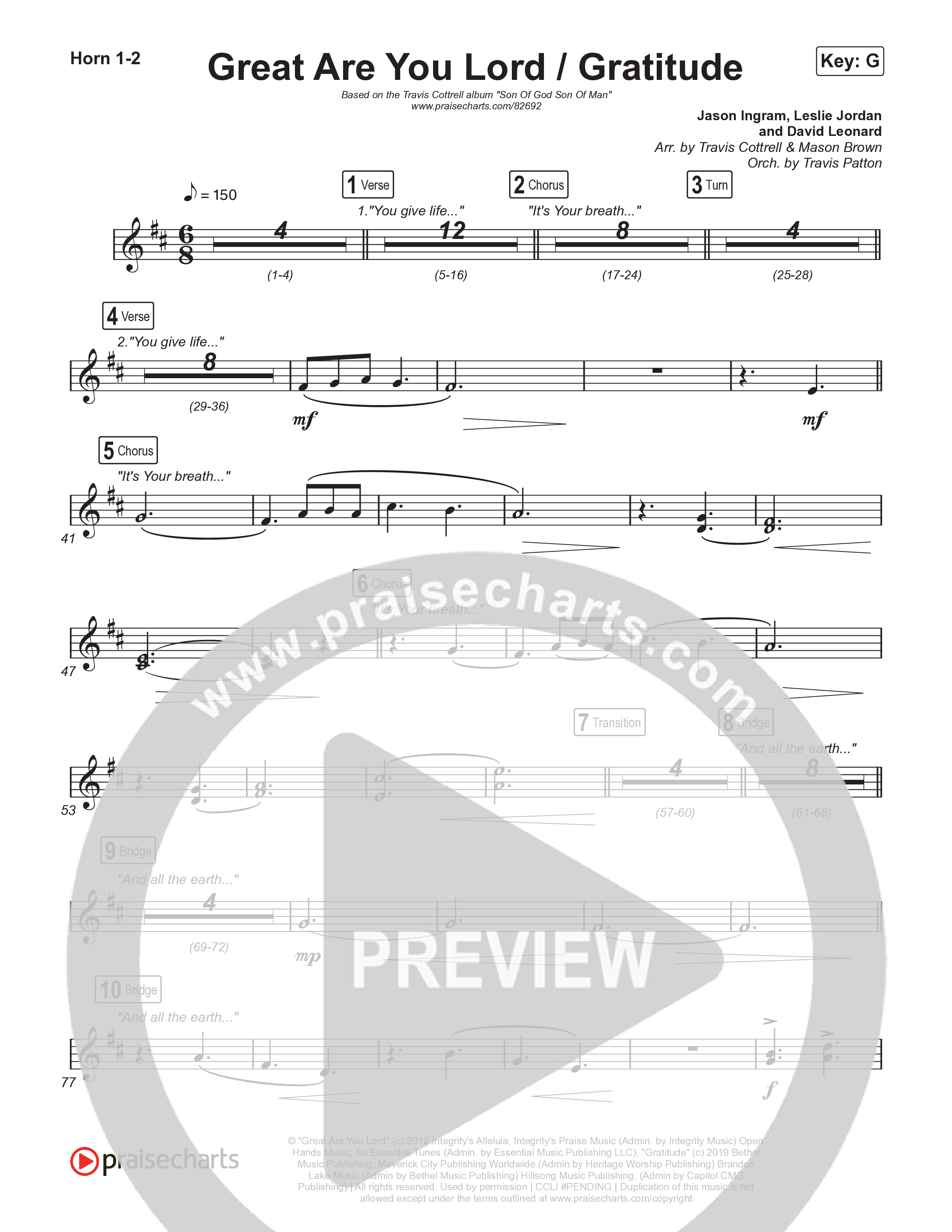 Great Are You Lord / Gratitude (Choral/SATB) Brass Pack (Travis Cottrell / Nia Allen / Arr. Mason Brown / Orch. Travis Patton)