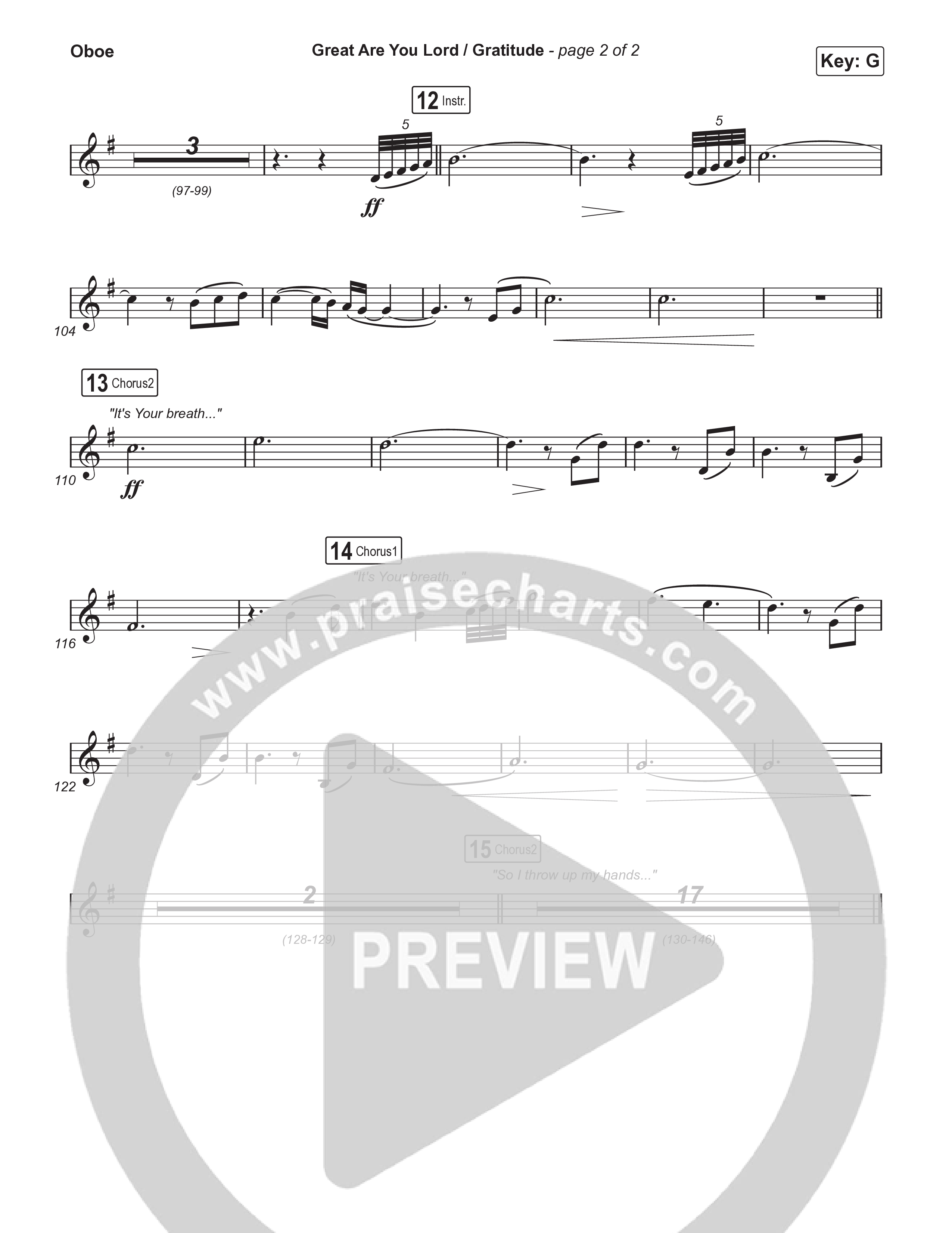 Great Are You Lord / Gratitude (Choral/SATB) Oboe (Travis Cottrell / Nia Allen / Arr. Mason Brown / Orch. Travis Patton)