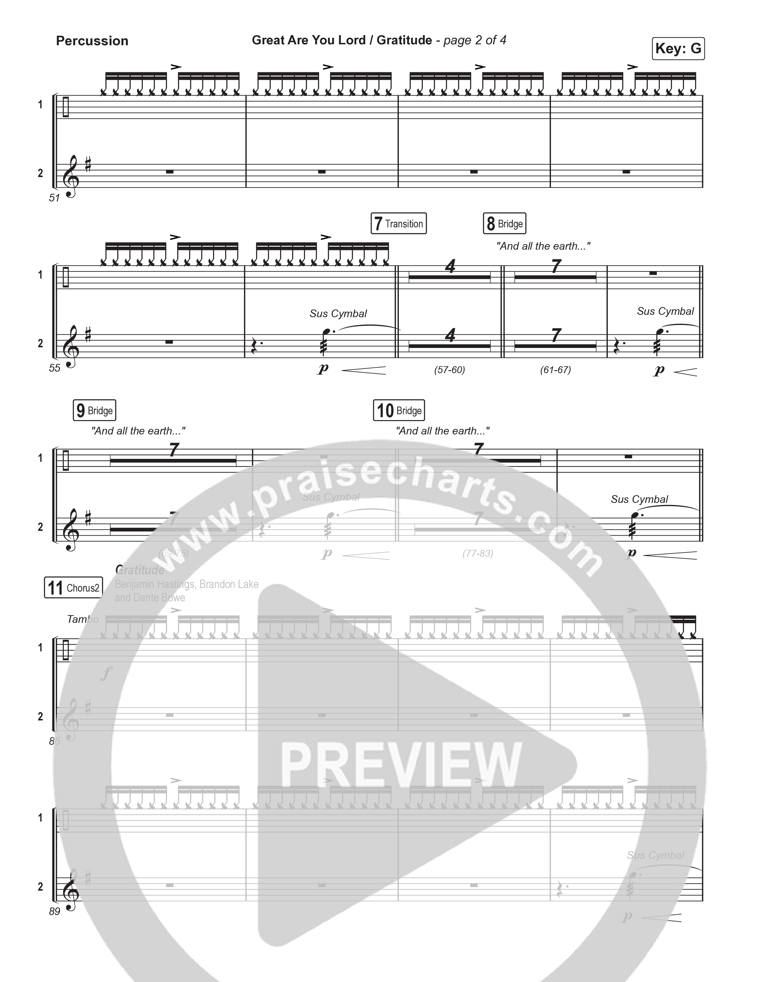 Great Are You Lord / Gratitude (Choral/SATB) Percussion (Travis Cottrell / Nia Allen / Arr. Mason Brown / Orch. Travis Patton)