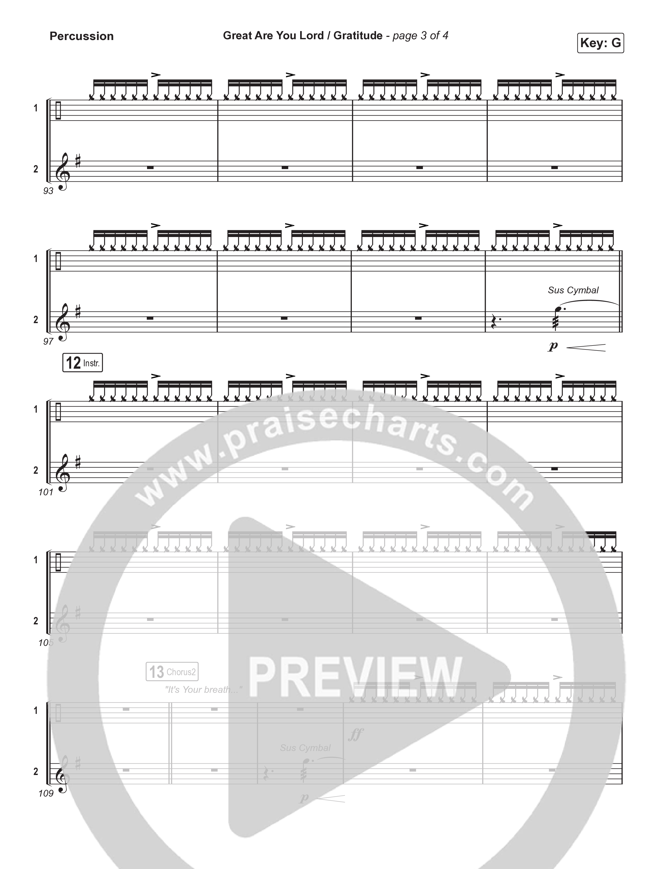 Great Are You Lord / Gratitude (Choral/SATB) Percussion (Travis Cottrell / Nia Allen / Arr. Mason Brown / Orch. Travis Patton)
