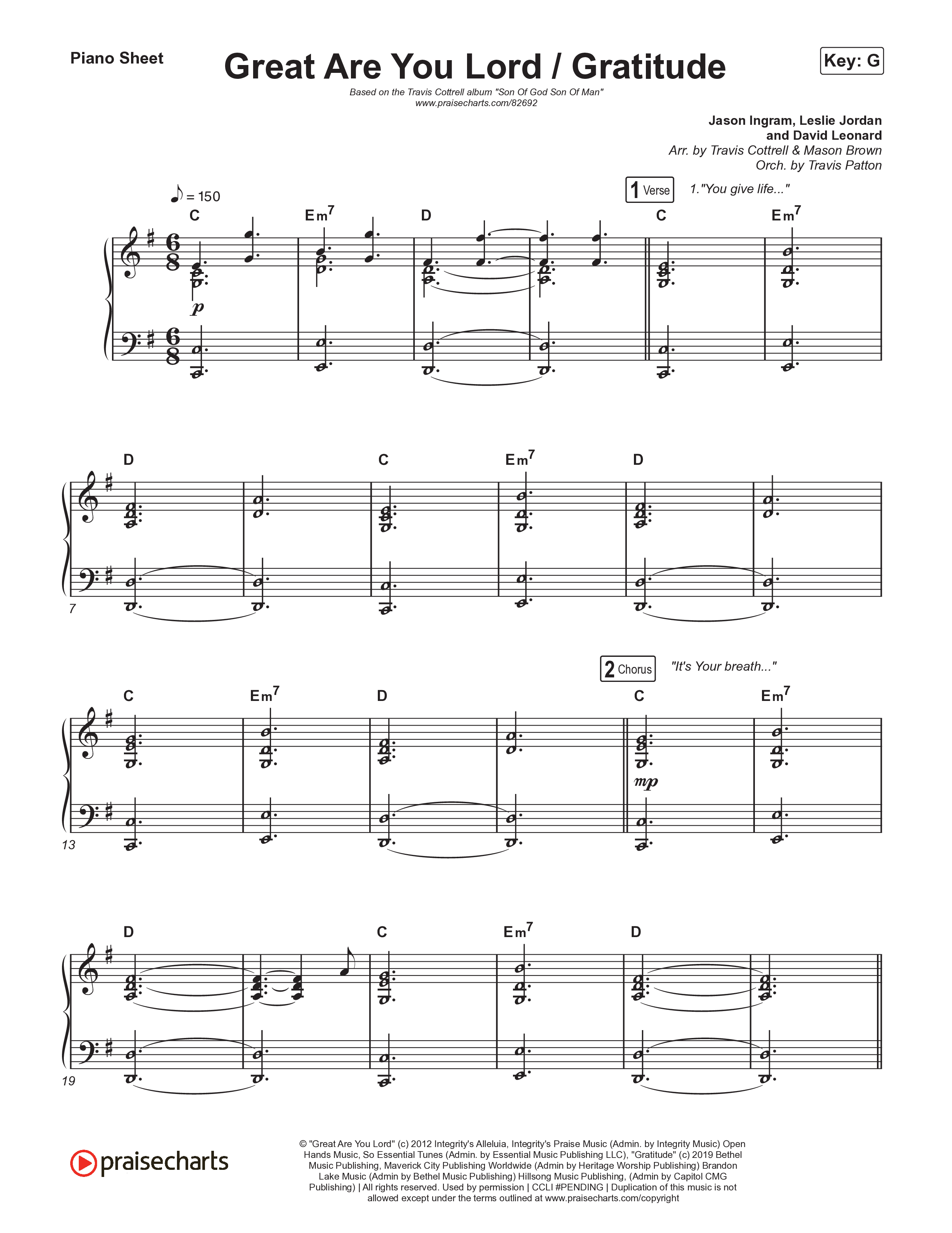 Great Are You Lord / Gratitude (Choral/SATB) Piano Sheet (Travis Cottrell / Nia Allen / Arr. Mason Brown / Orch. Travis Patton)