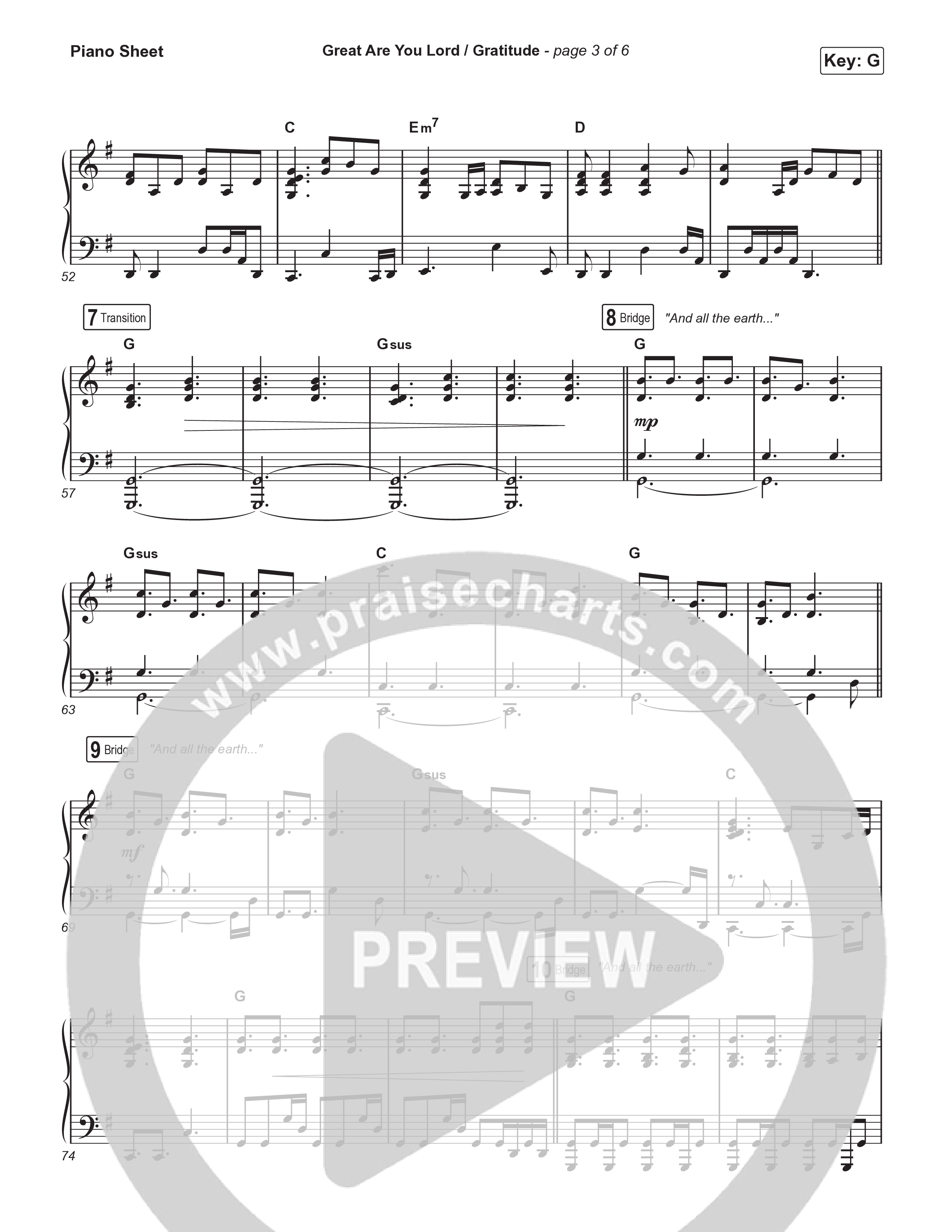 Great Are You Lord / Gratitude (Choral/SATB) Piano Sheet (Travis Cottrell / Nia Allen / Arr. Mason Brown / Orch. Travis Patton)