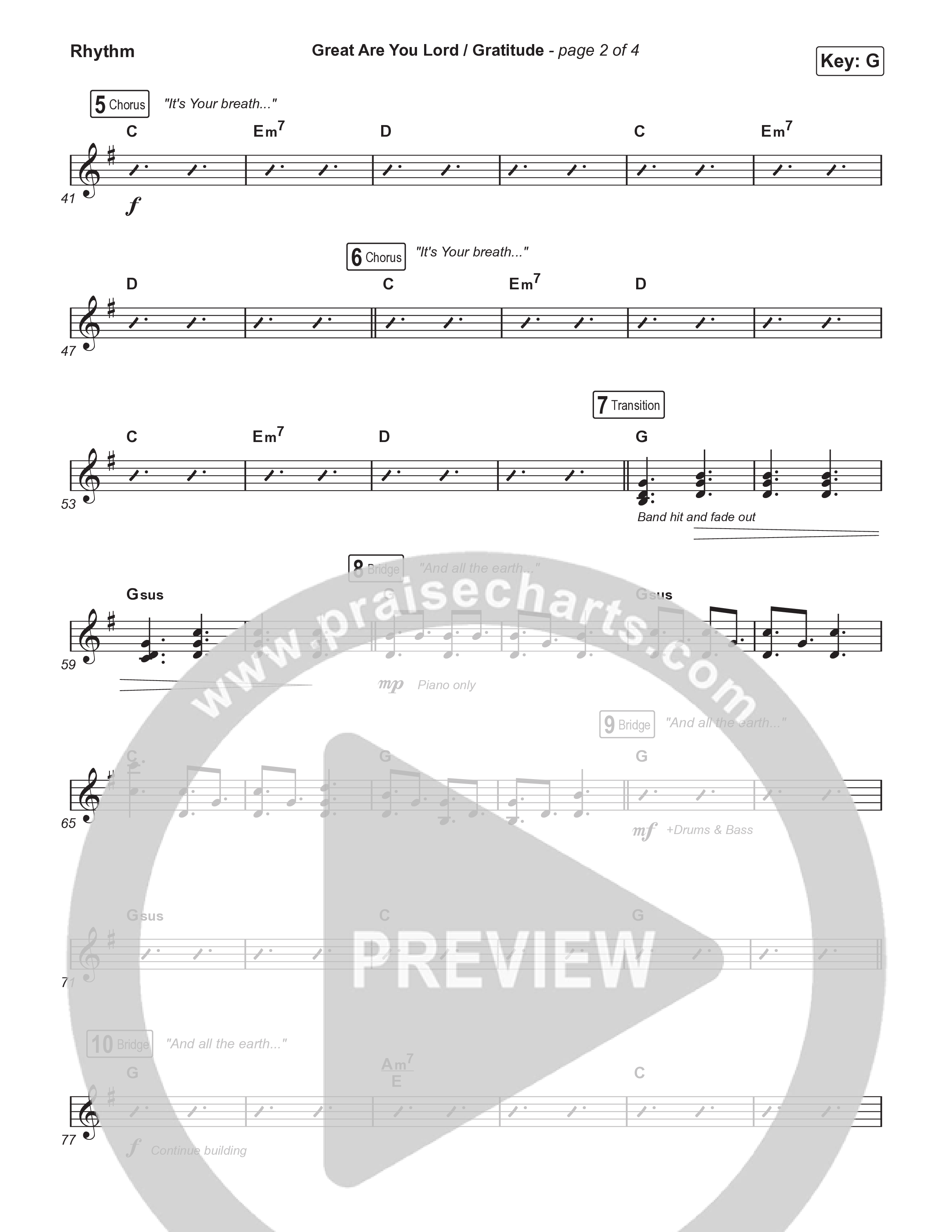 Great Are You Lord / Gratitude (Choral/SATB) Rhythm Chart (Travis Cottrell / Nia Allen / Arr. Mason Brown / Orch. Travis Patton)