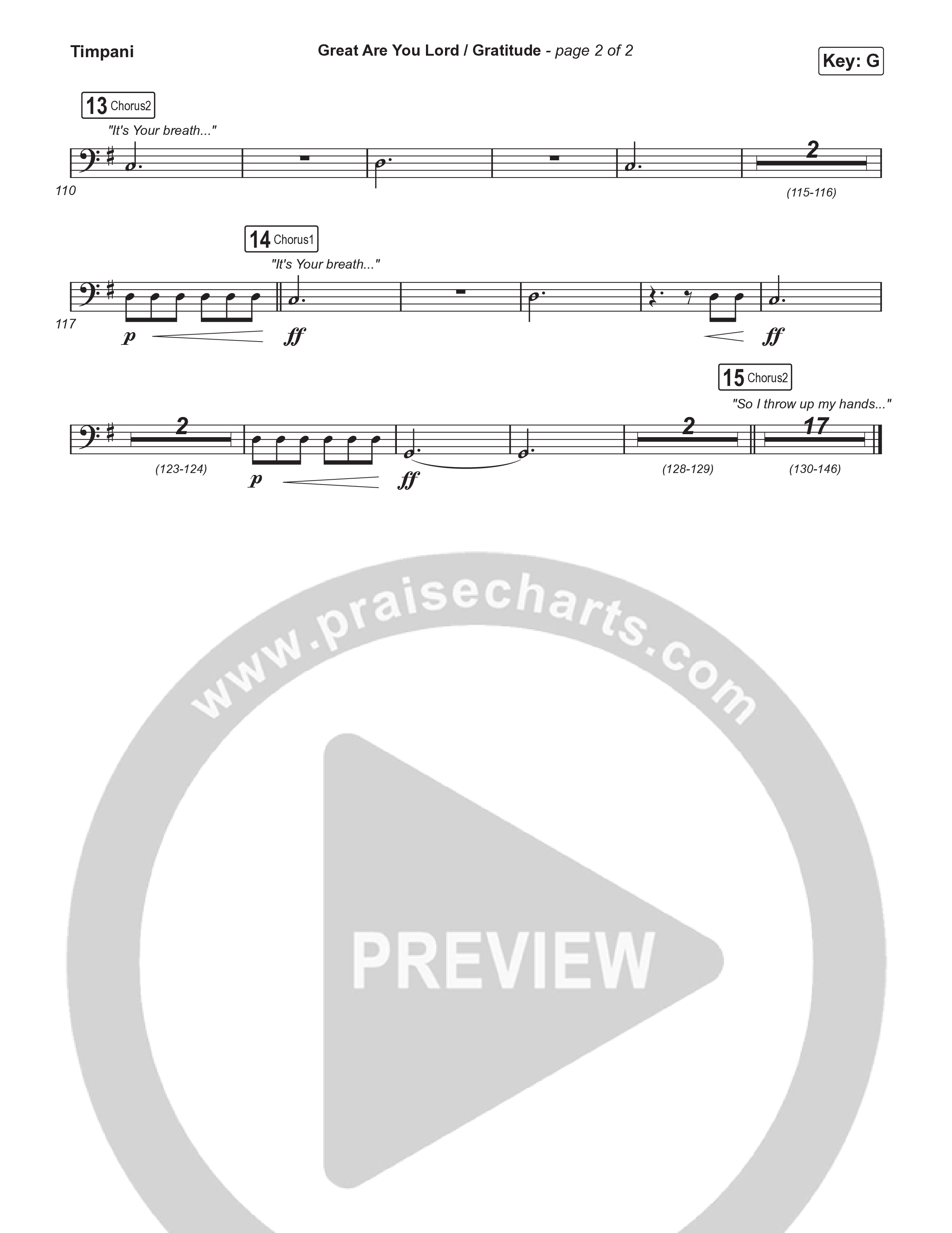 Great Are You Lord / Gratitude (Choral/SATB) Timpani (Travis Cottrell / Nia Allen / Arr. Mason Brown / Orch. Travis Patton)