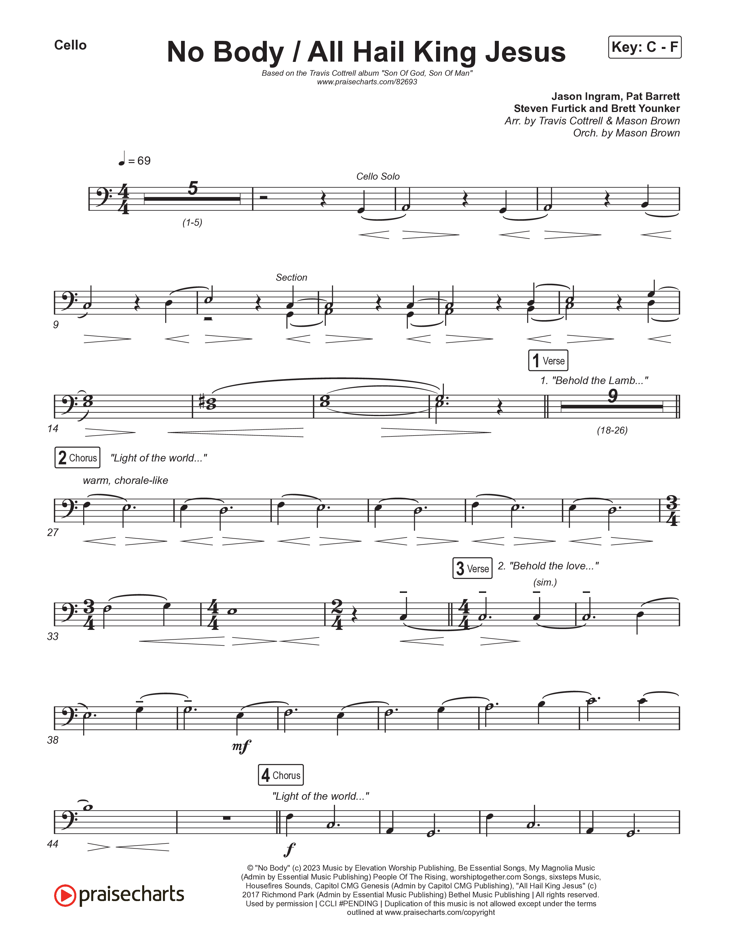 No Body / All Hail King Jesus (Choral/SATB) Cello (Travis Cottrell / Skye Reedy / Arr. Mason Brown)