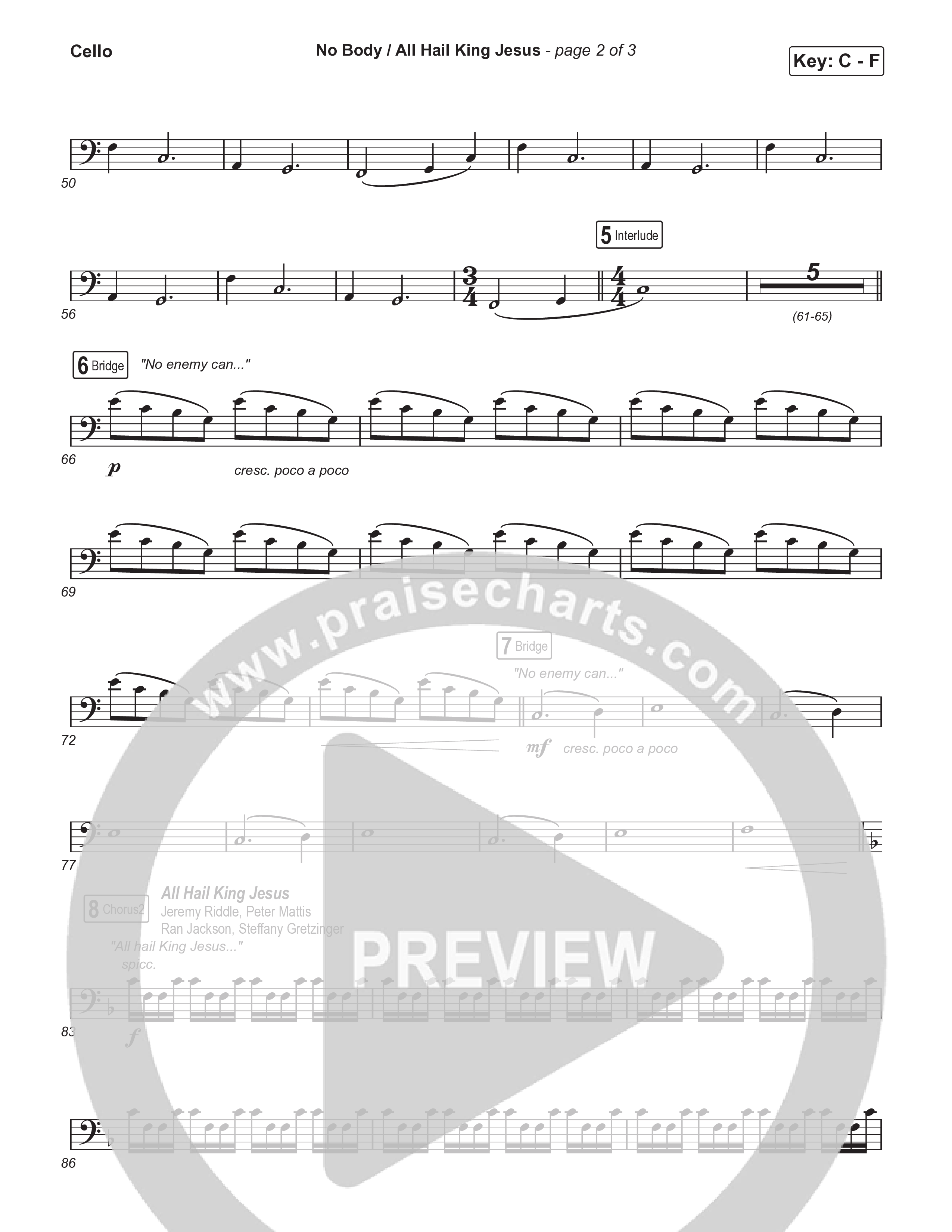 No Body / All Hail King Jesus (Choral/SATB) Cello (Travis Cottrell / Skye Reedy / Arr. Mason Brown)