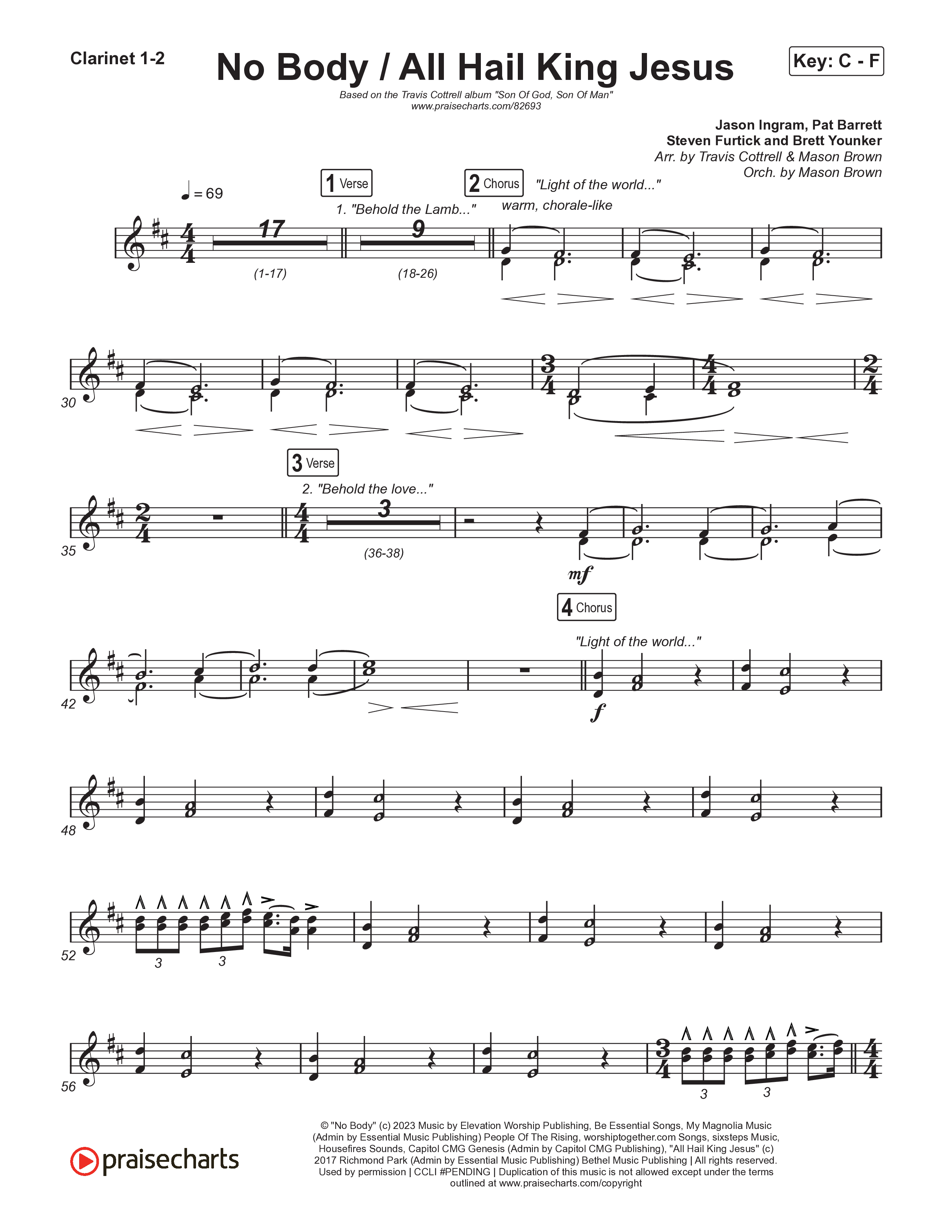 No Body / All Hail King Jesus (Choral/SATB) Clarinet 1,2 (Travis Cottrell / Skye Reedy / Arr. Mason Brown)