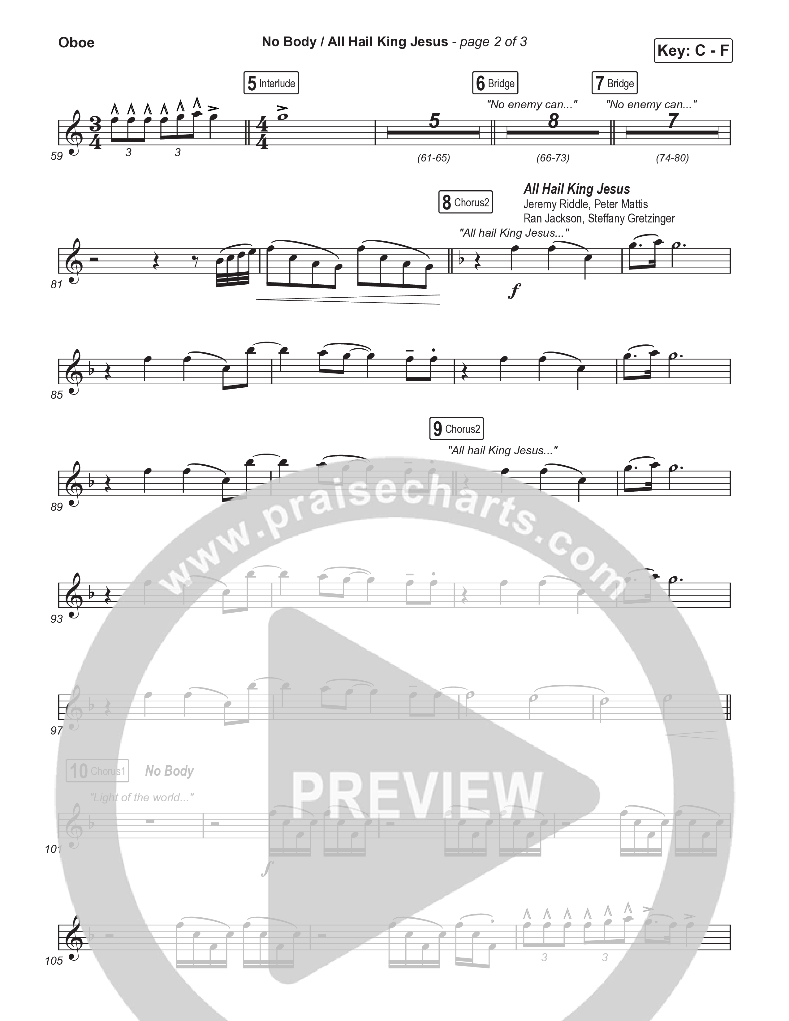 No Body / All Hail King Jesus (Choral/SATB) Oboe (Travis Cottrell / Skye Reedy / Arr. Mason Brown)