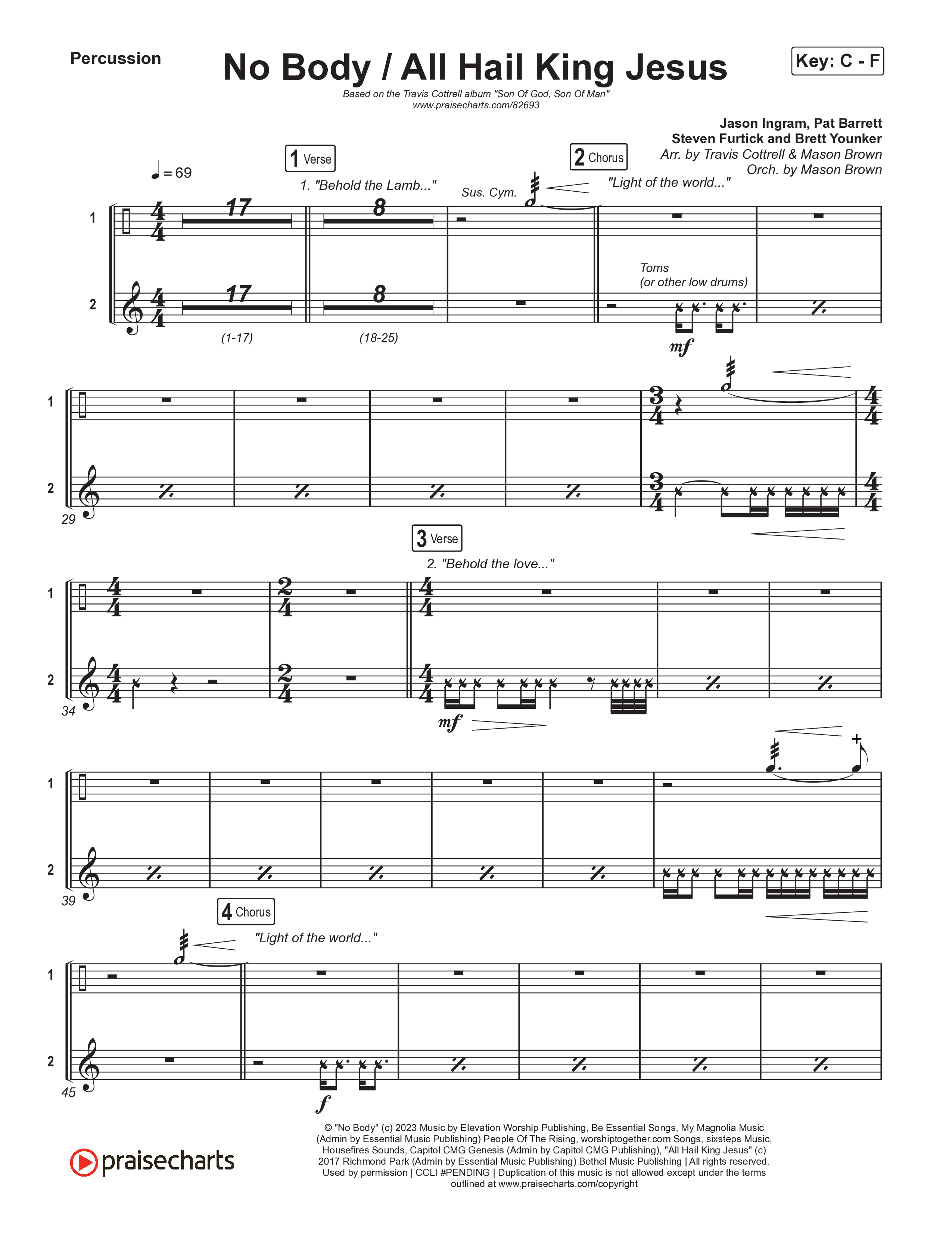 No Body / All Hail King Jesus (Choral/SATB) Percussion (Travis Cottrell / Skye Reedy / Arr. Mason Brown)