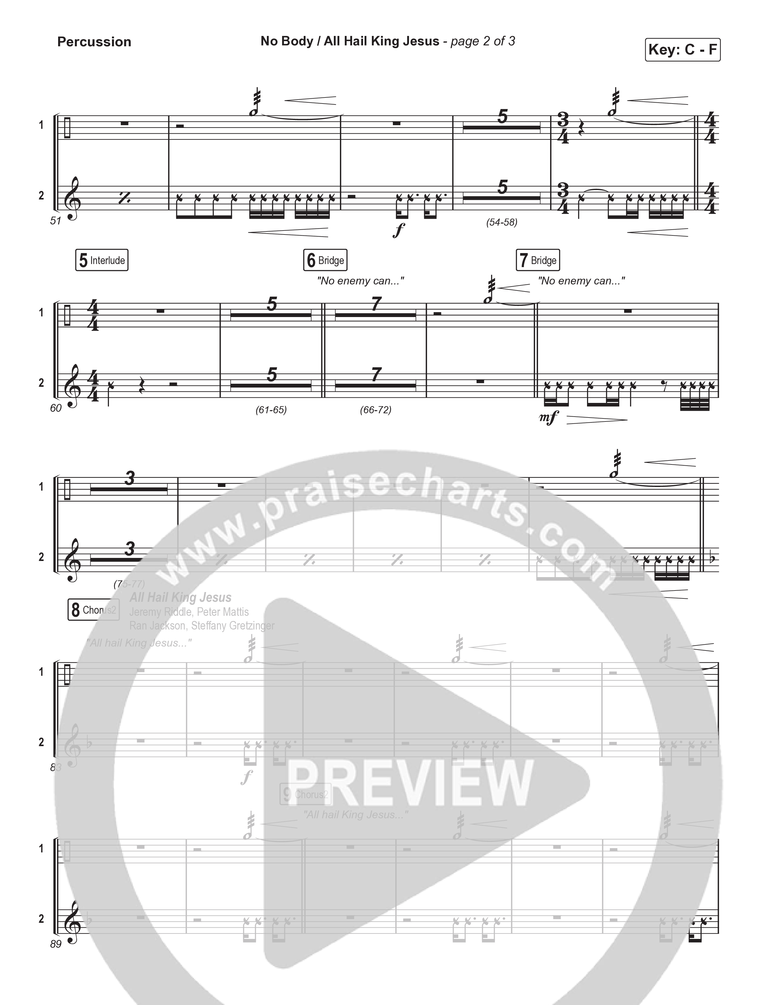 No Body / All Hail King Jesus (Choral/SATB) Percussion (Travis Cottrell / Skye Reedy / Arr. Mason Brown)