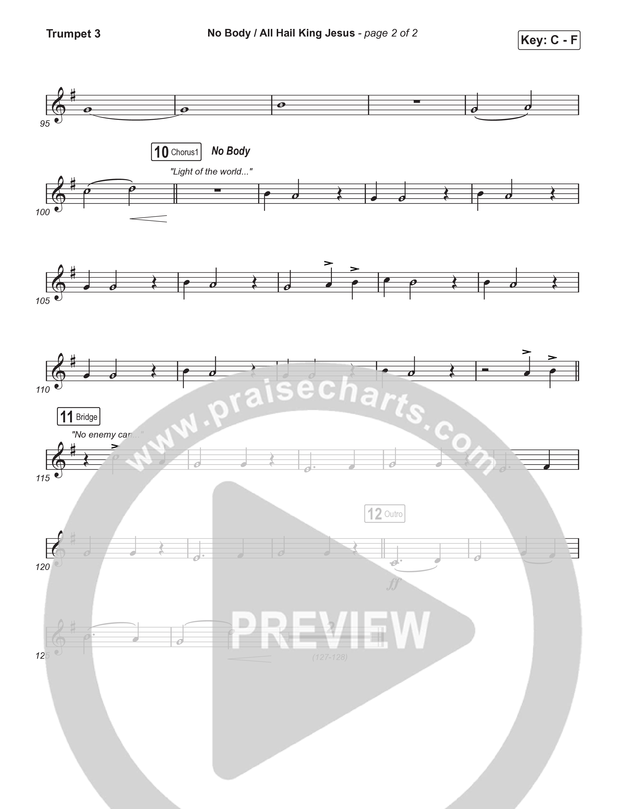 No Body / All Hail King Jesus (Choral/SATB) Trumpet 3 (Travis Cottrell / Skye Reedy / Arr. Mason Brown)