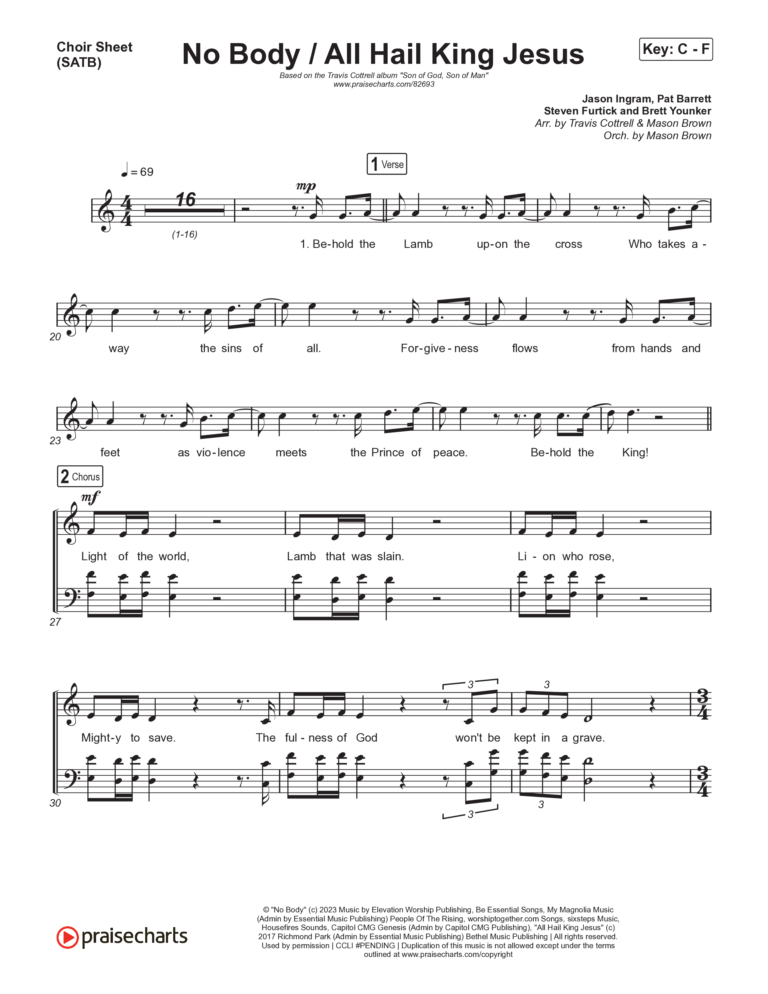 No Body / All Hail King Jesus (Choral/SATB) Choir Sheet (SATB) (Travis Cottrell / Skye Reedy / Arr. Mason Brown)