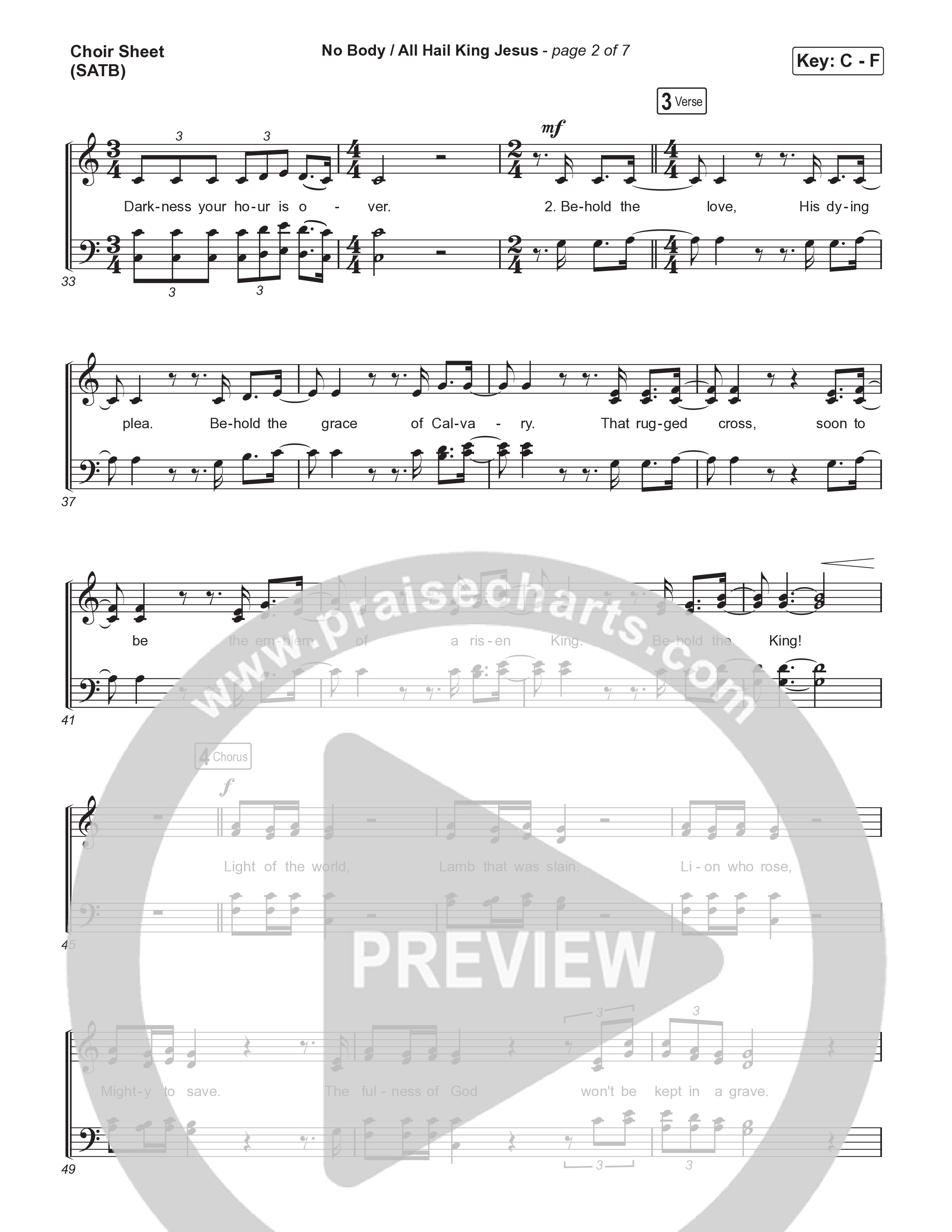 No Body / All Hail King Jesus (Choral/SATB) Choir Sheet (SATB) (Travis Cottrell / Skye Reedy / Arr. Mason Brown)