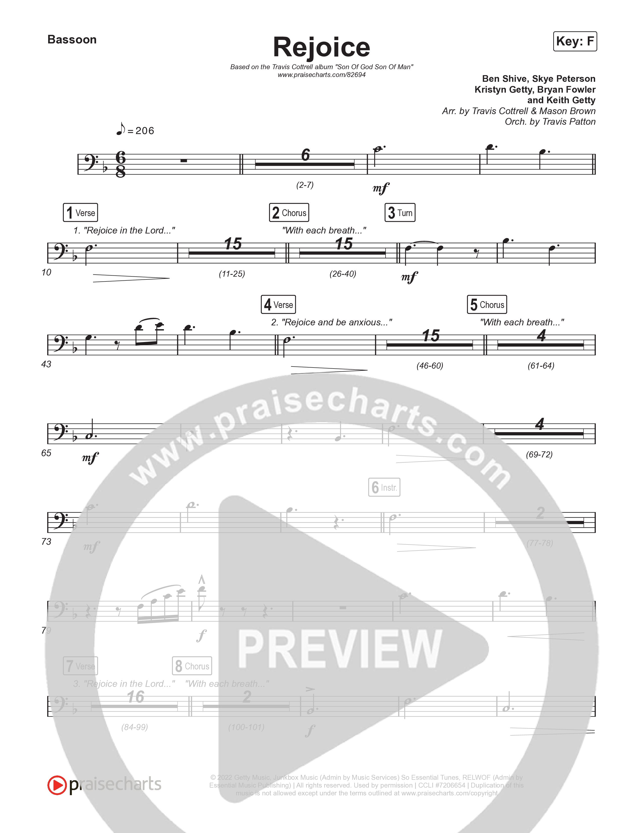 Rejoice (Choral/SATB) Bassoon (Travis Cottrell / Arr. Mason Brown / Orch. Travis Patton)