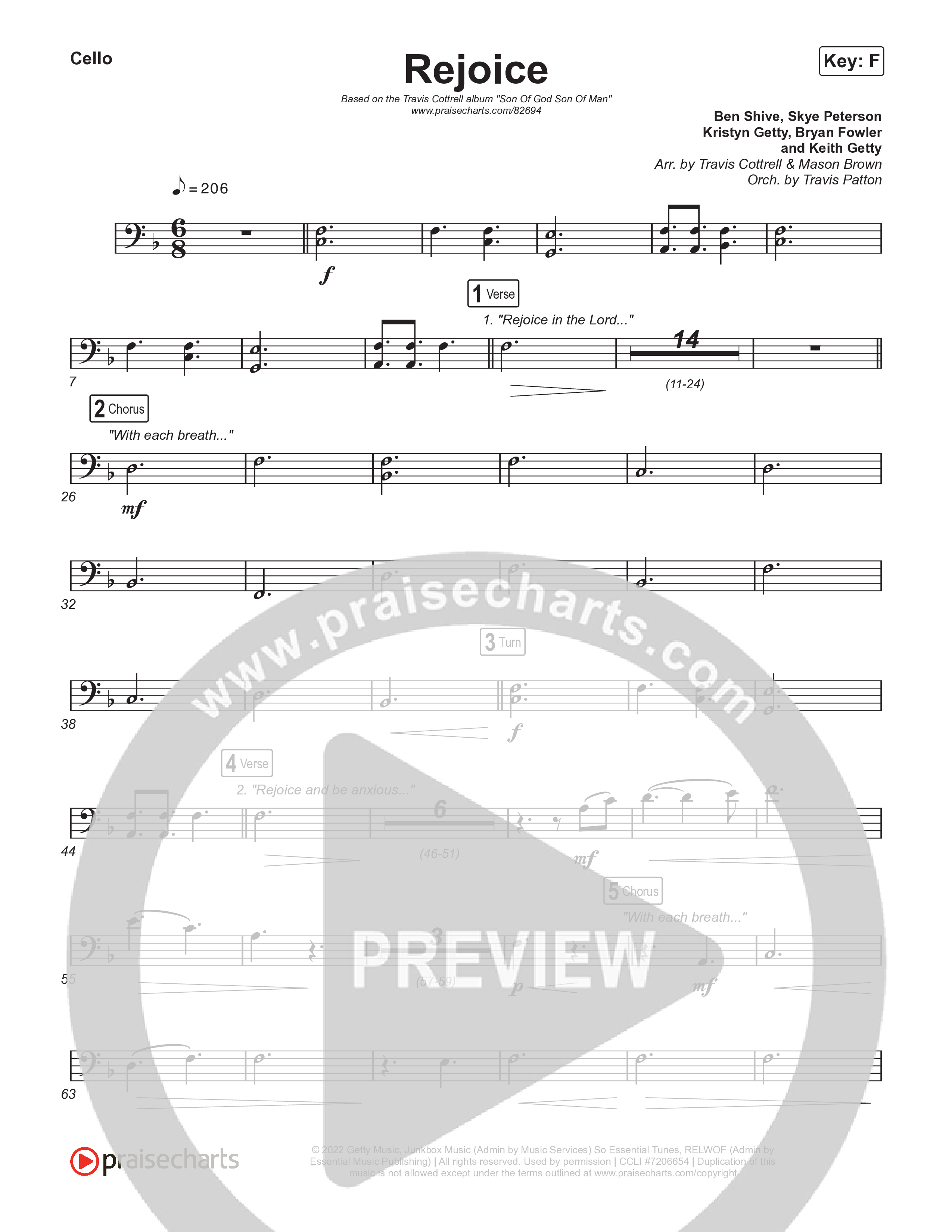 Rejoice (Choral/SATB) Cello (Travis Cottrell / Arr. Mason Brown / Orch. Travis Patton)