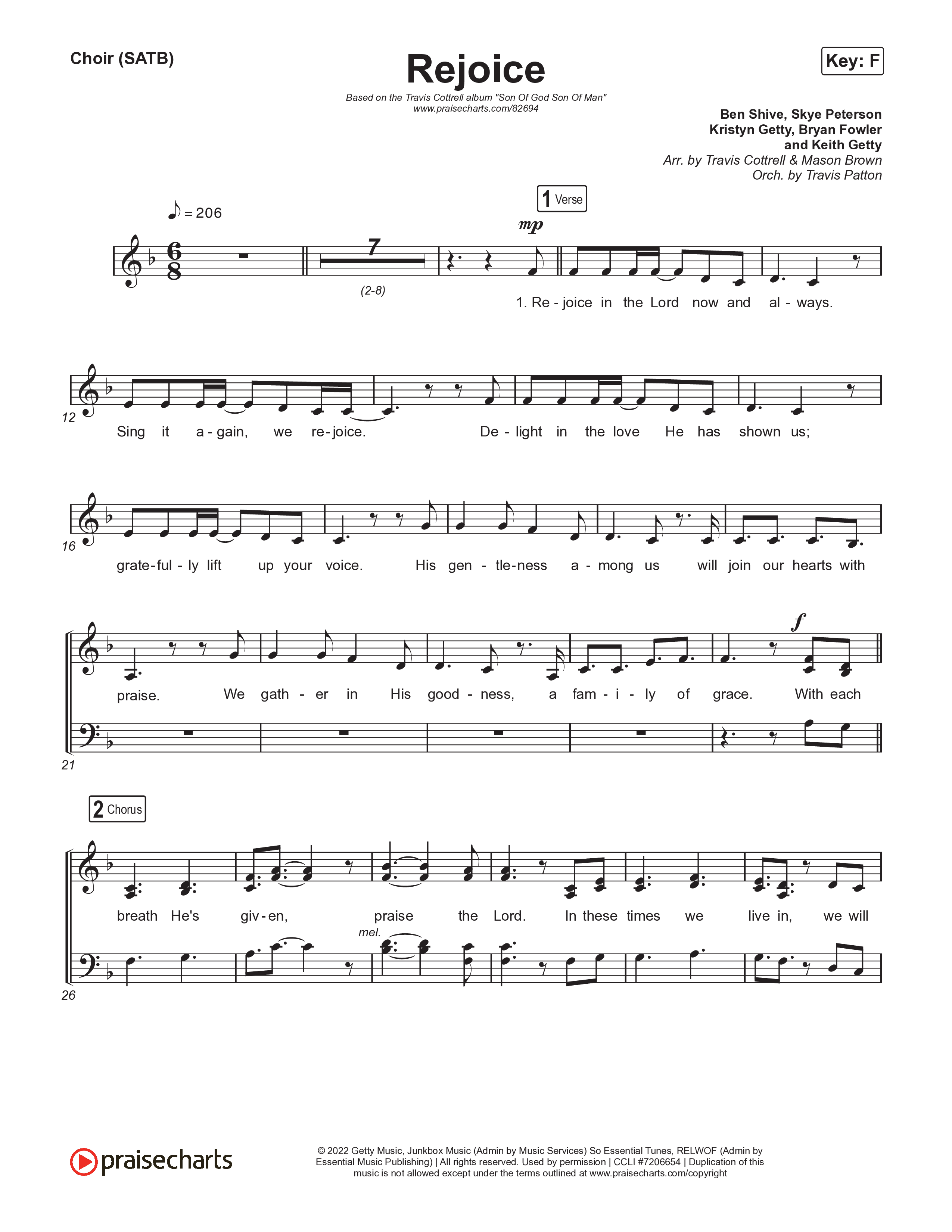 Rejoice (Choral/SATB) Choir Sheet (SATB) (Travis Cottrell / Arr. Mason Brown / Orch. Travis Patton)