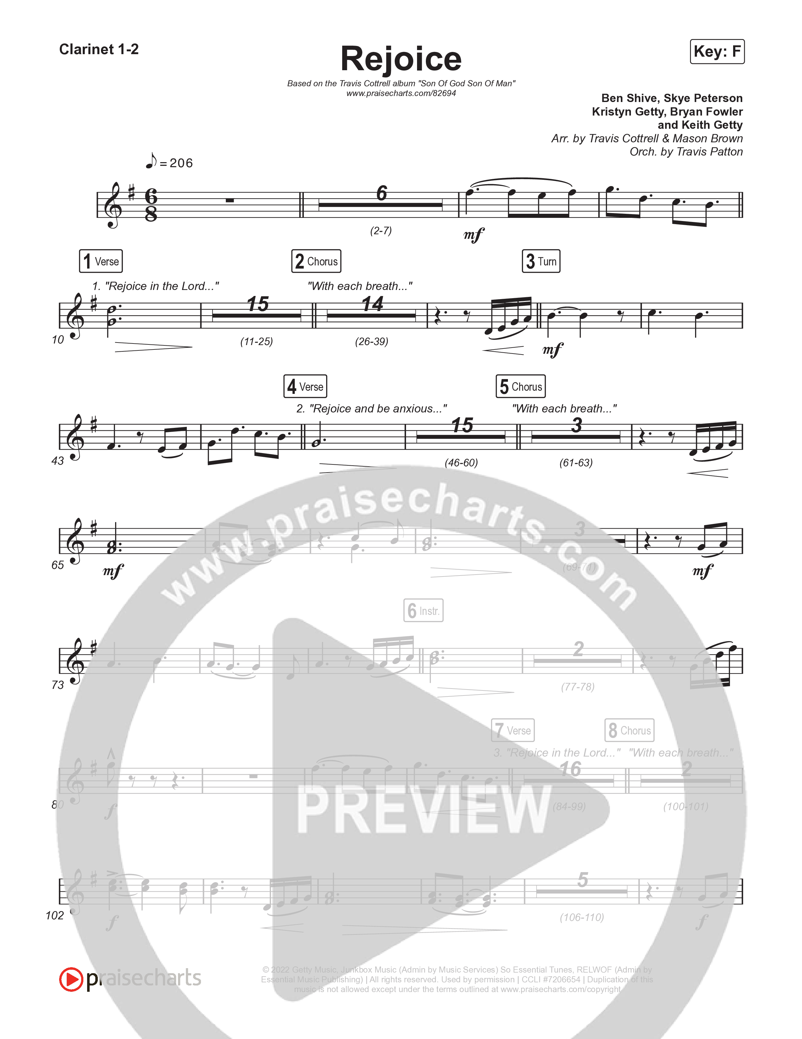 Rejoice Clarinet 1,2 (Travis Cottrell / Arr. Mason Brown / Orch. Travis Patton)