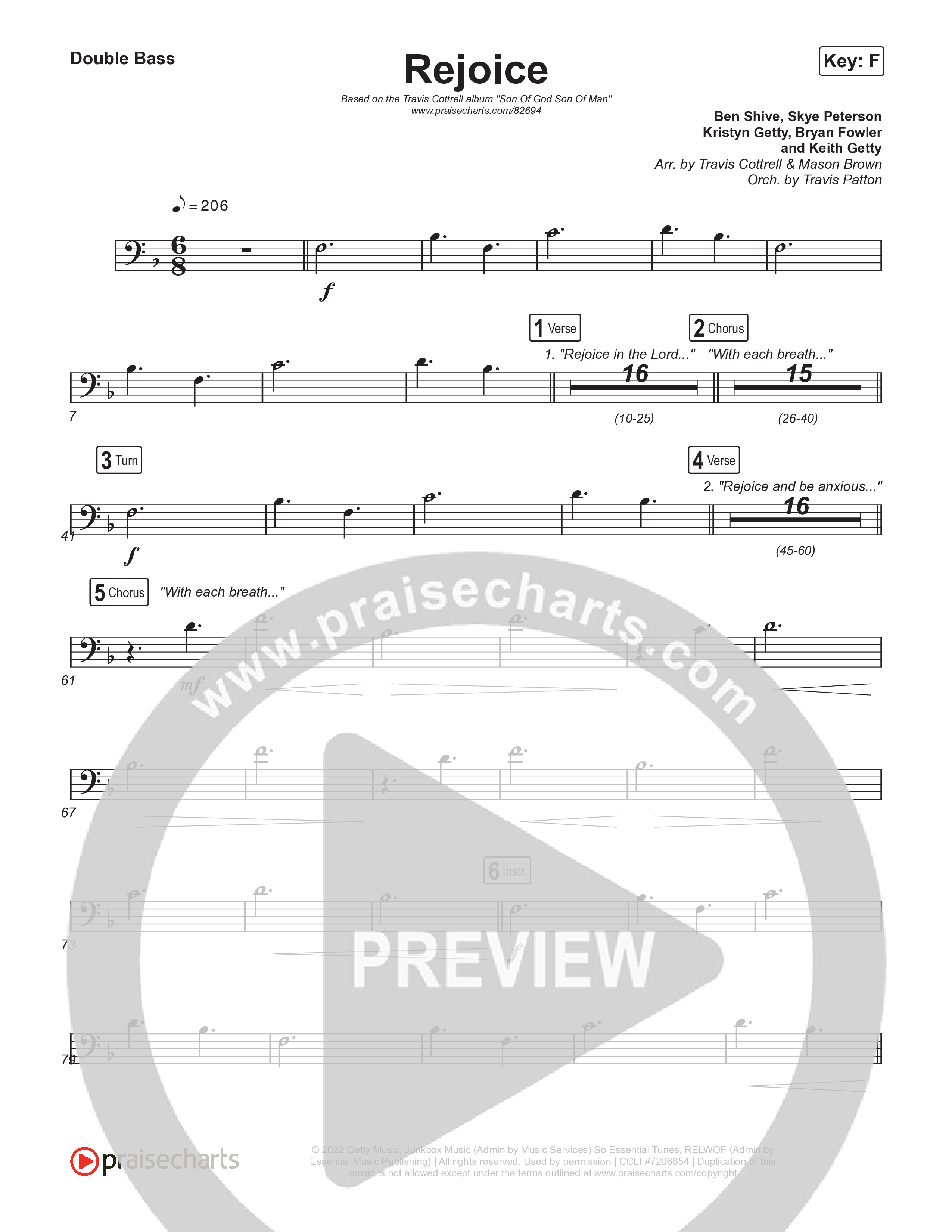 Rejoice (Choral/SATB) String Bass (Travis Cottrell / Arr. Mason Brown / Orch. Travis Patton)