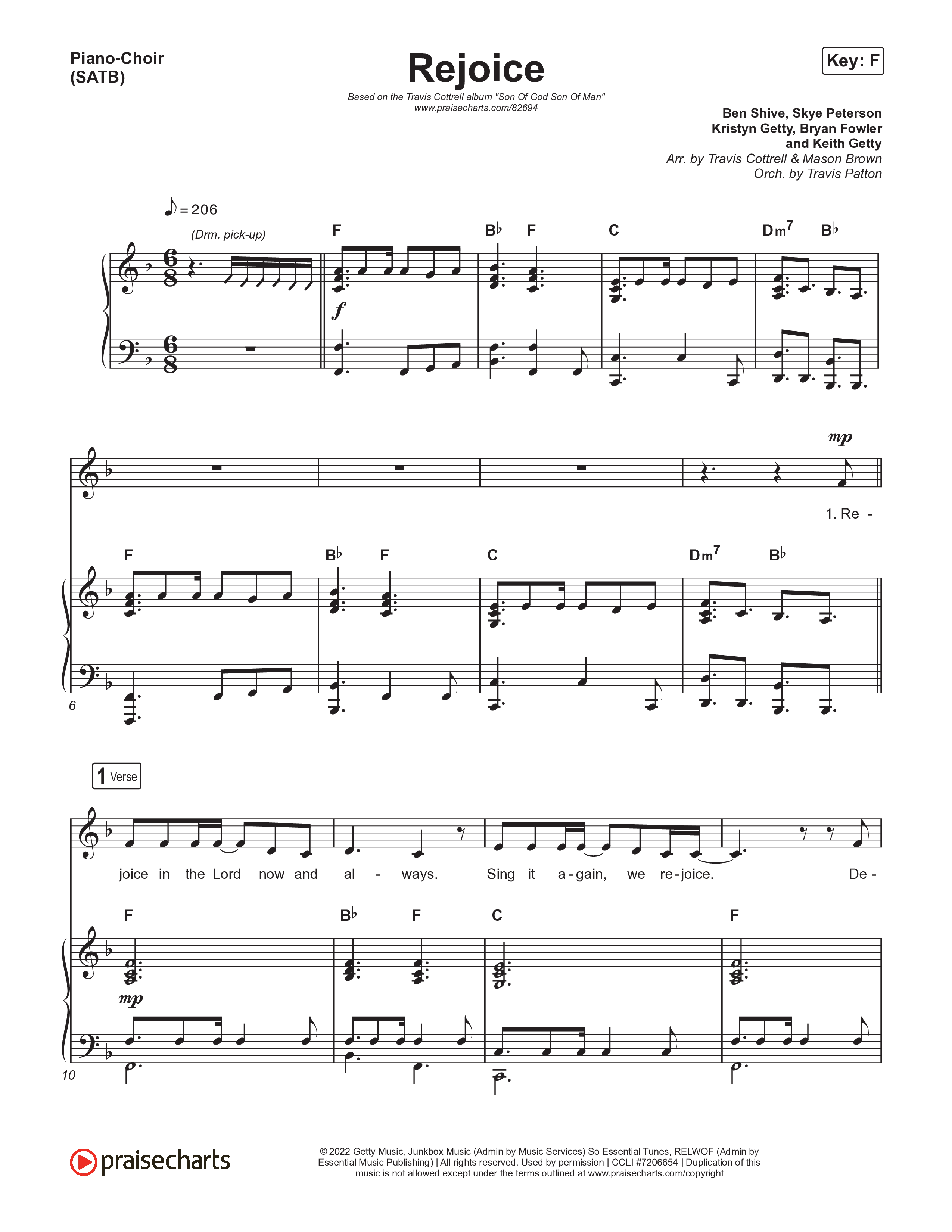 Rejoice Piano/Vocal (SATB) (Travis Cottrell / Arr. Mason Brown / Orch. Travis Patton)