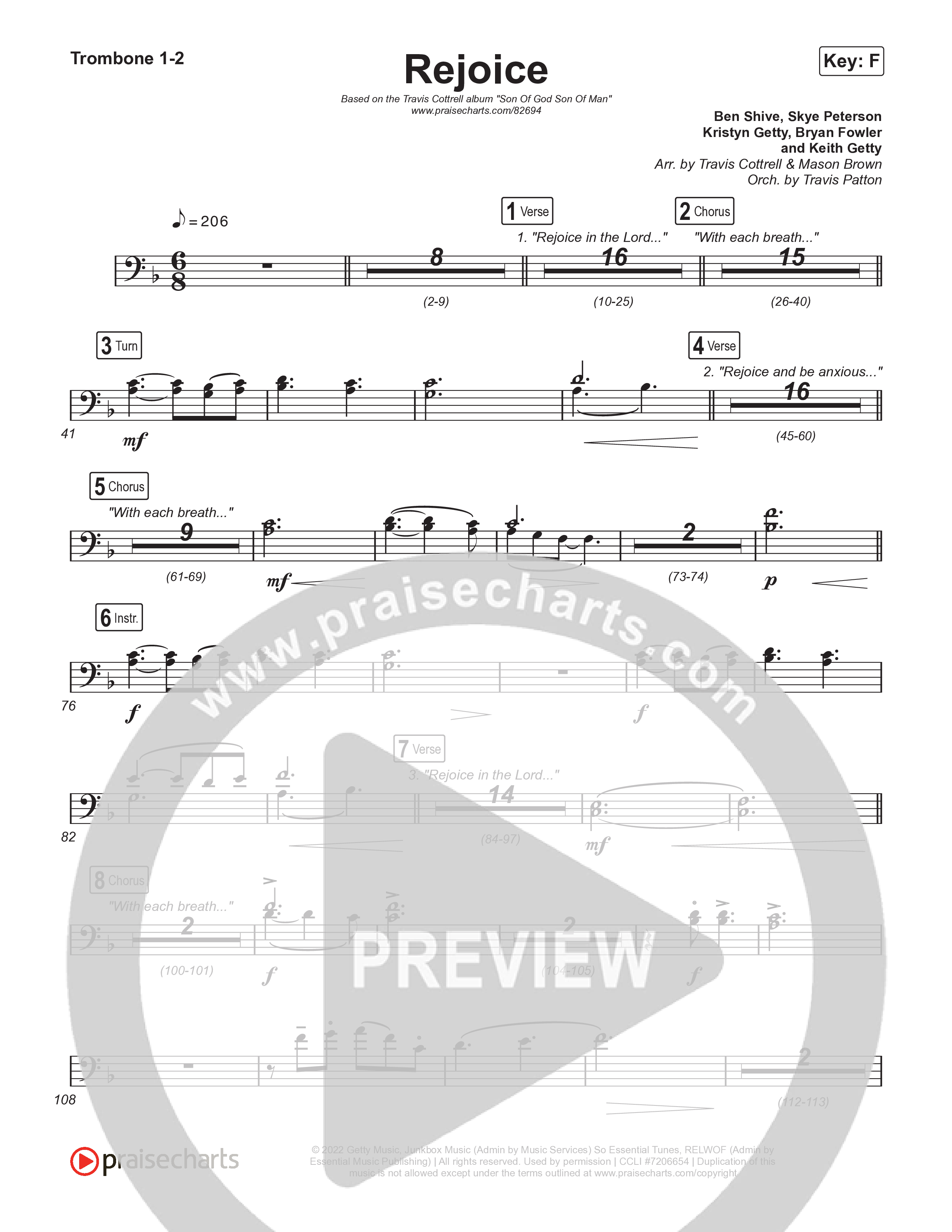Rejoice Trombone 1,2 (Travis Cottrell / Arr. Mason Brown / Orch. Travis Patton)