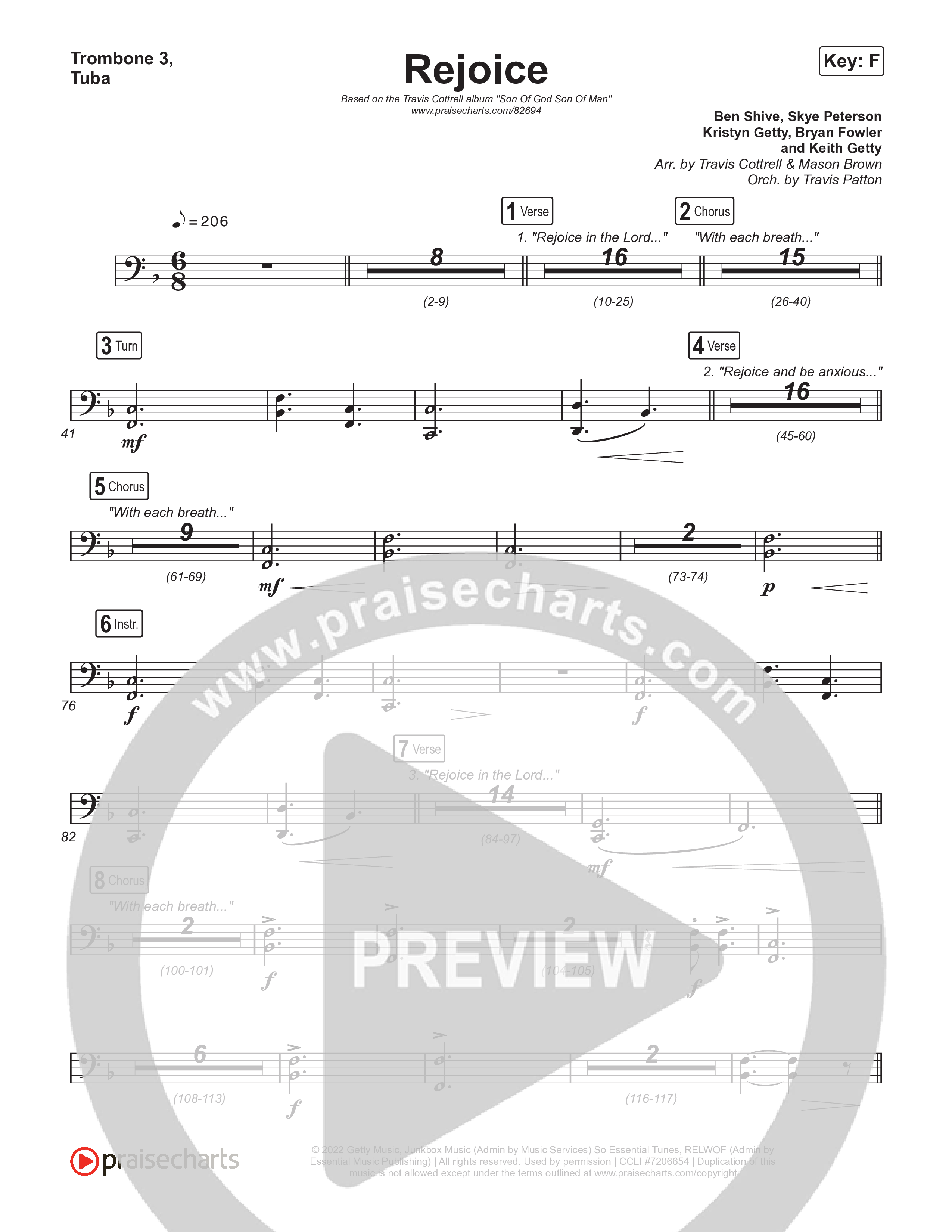 Rejoice Trombone 3/Tuba (Travis Cottrell / Arr. Mason Brown / Orch. Travis Patton)