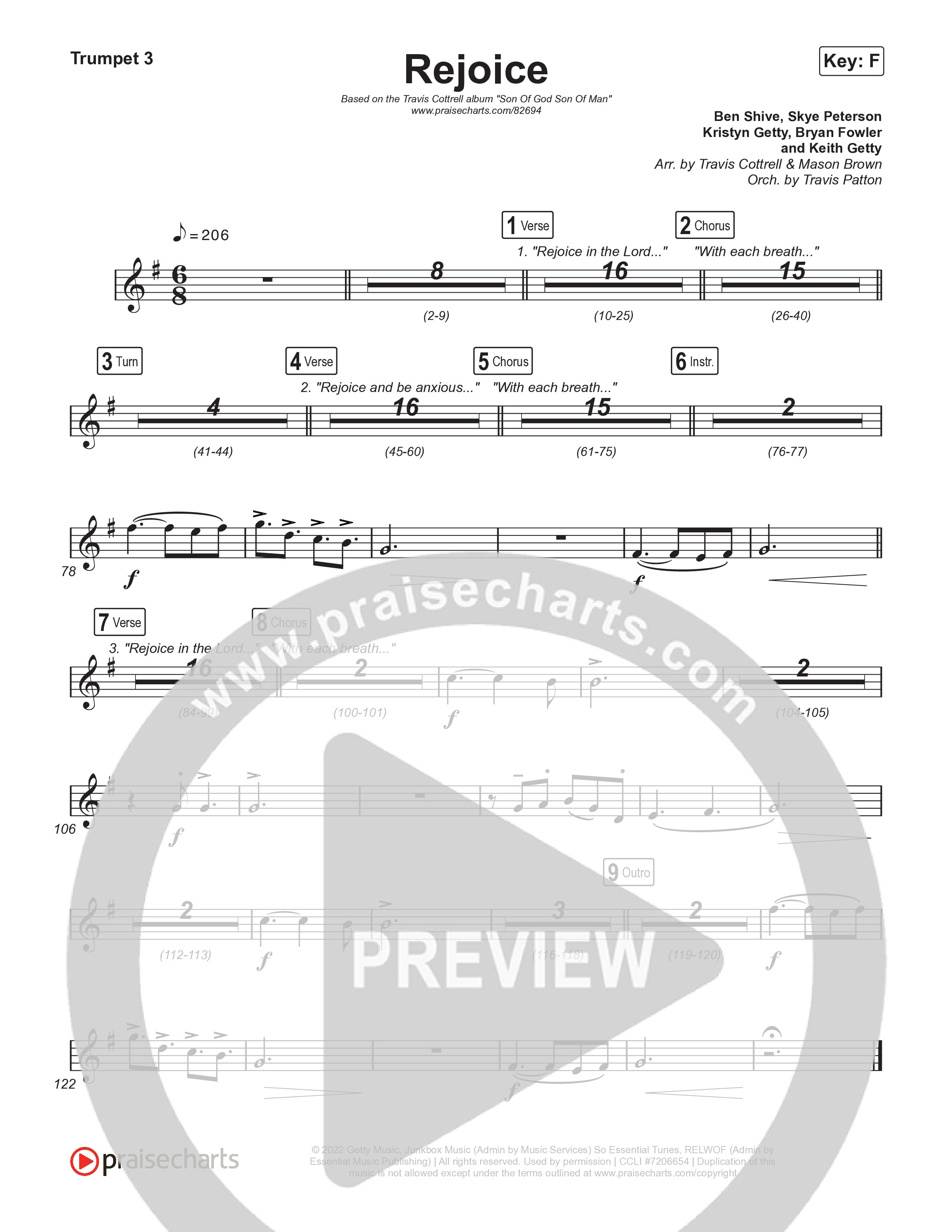 Rejoice (Choral/SATB) Trumpet 1,2 (Travis Cottrell / Arr. Mason Brown / Orch. Travis Patton)
