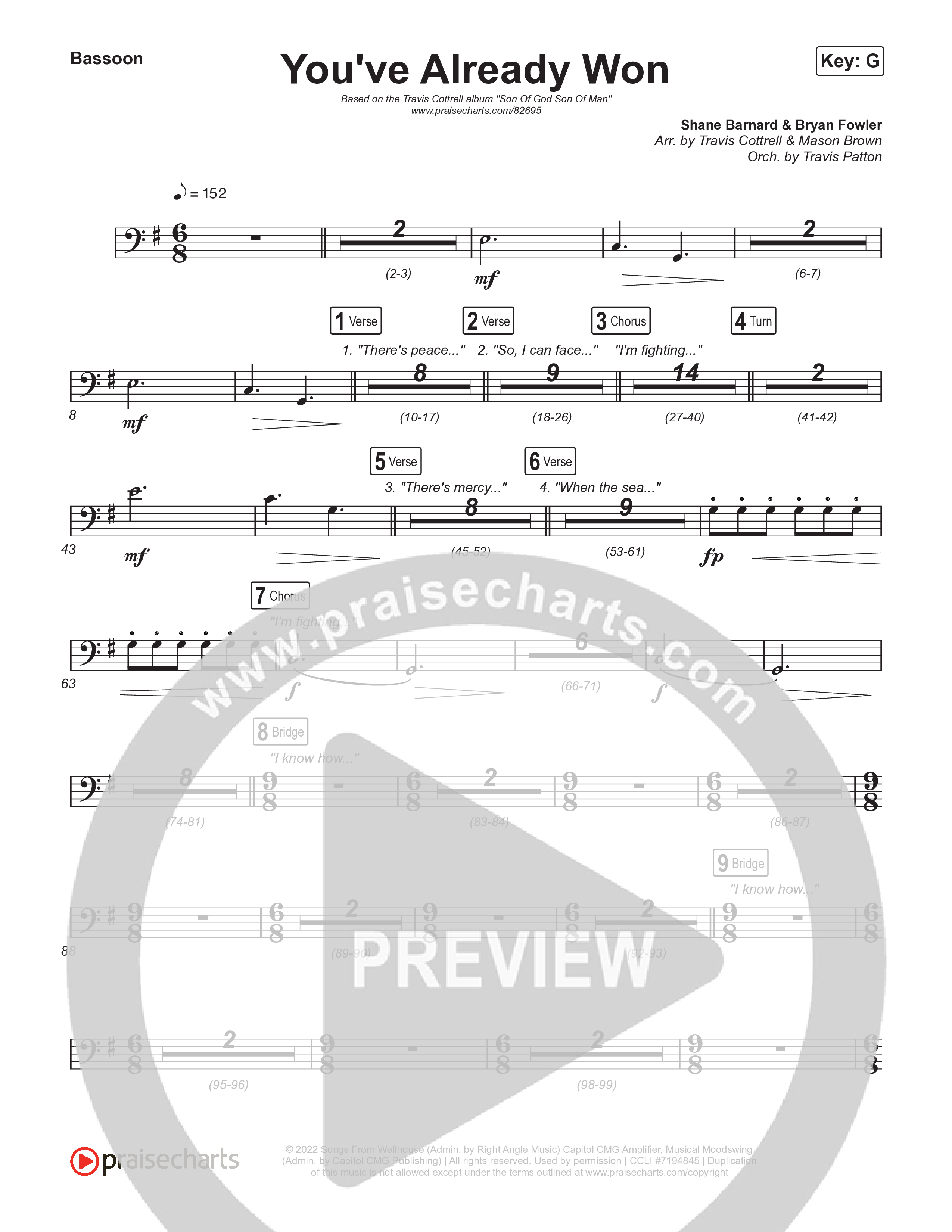 You've Already Won (Choral/SATB) Bassoon (Travis Cottrell / Meredith Andrews / Arr. Mason Brown / Orch. Travis Patton)