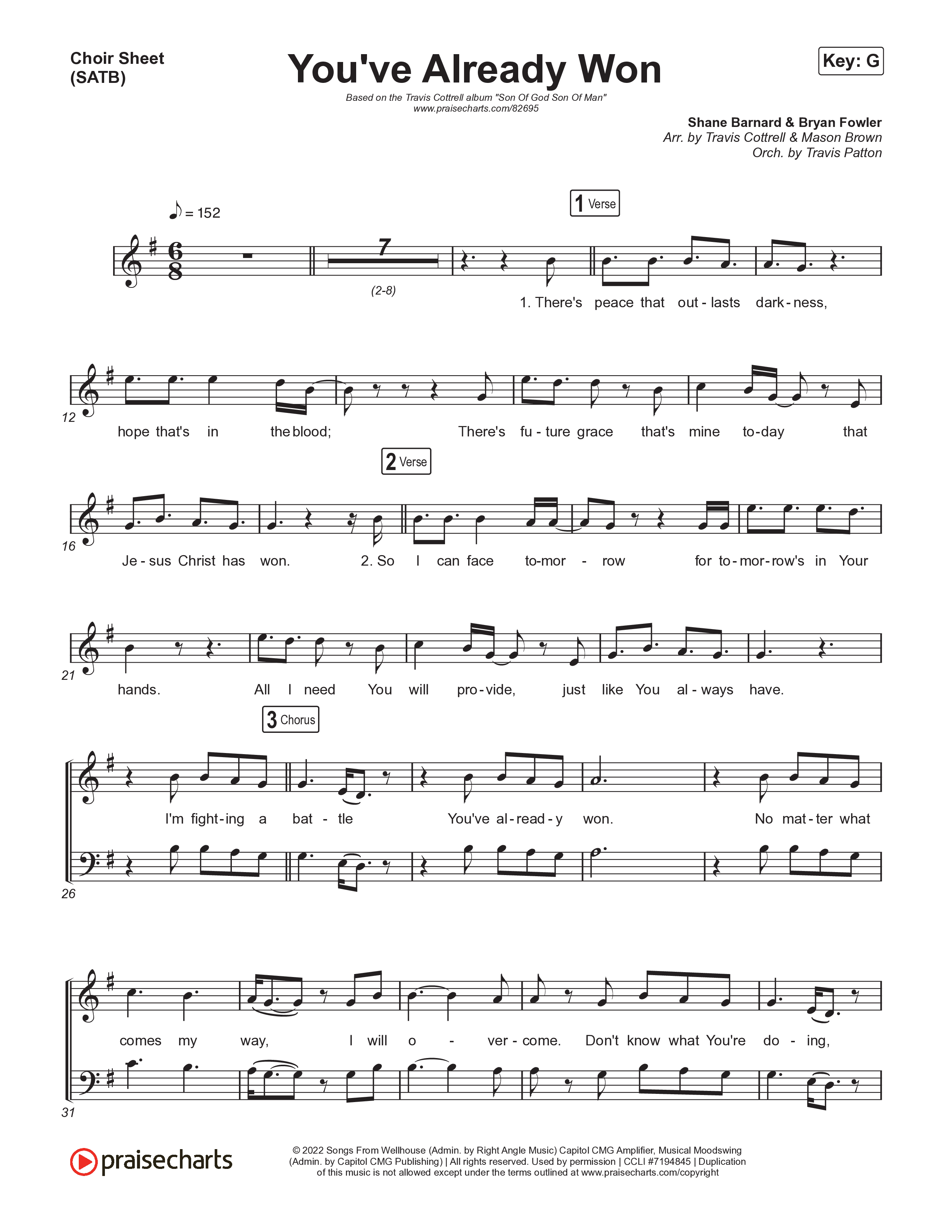 You've Already Won (Choral/SATB) Choir Sheet (SATB) (Travis Cottrell / Meredith Andrews / Arr. Mason Brown / Orch. Travis Patton)