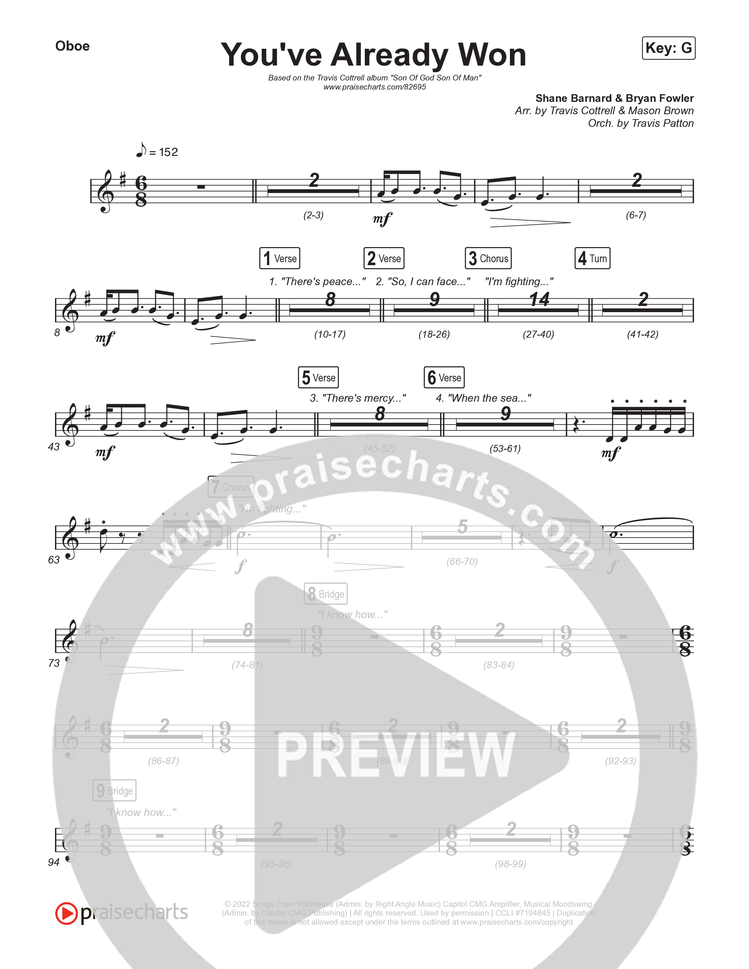 You've Already Won (Choral/SATB) Oboe (Travis Cottrell / Meredith Andrews / Arr. Mason Brown / Orch. Travis Patton)