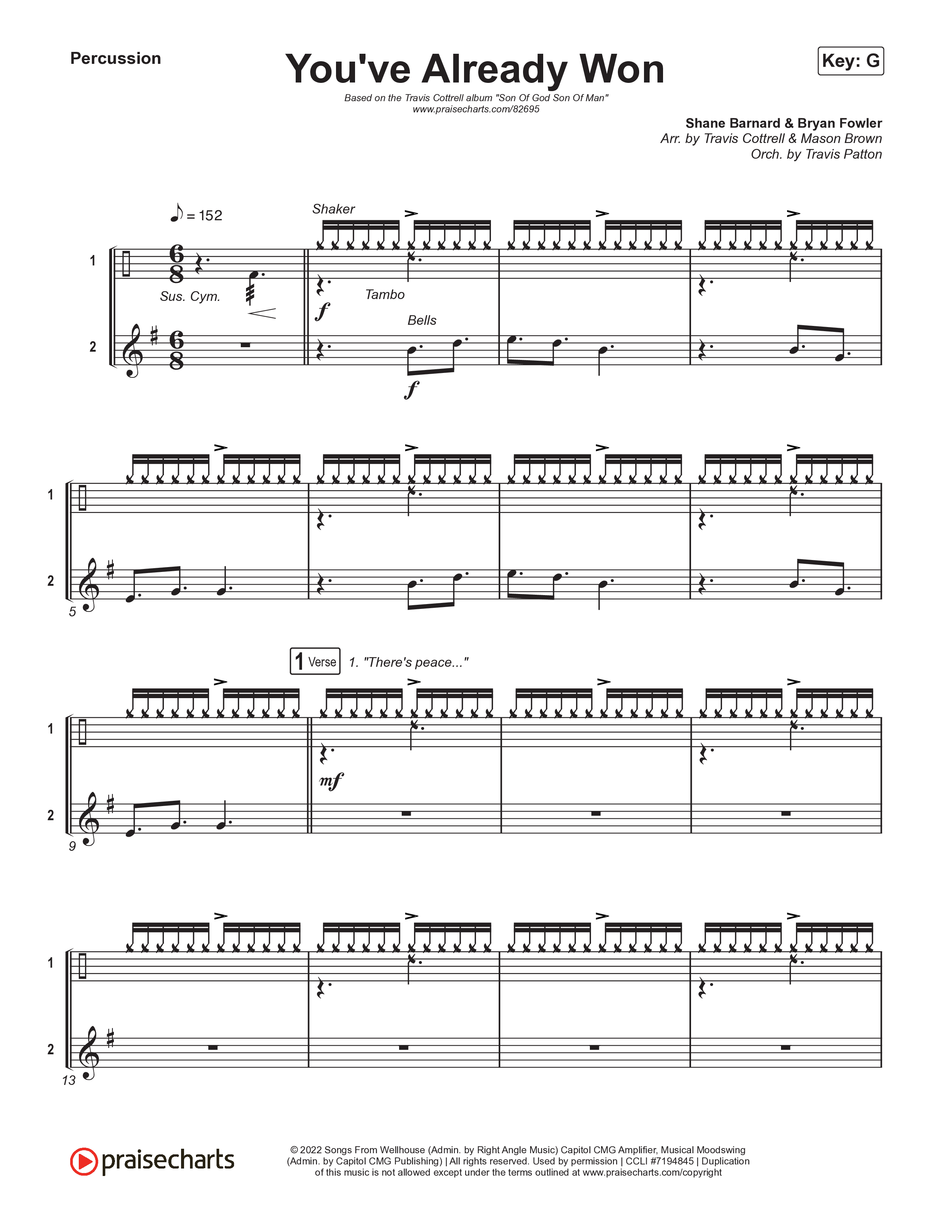 You've Already Won (Choral/SATB) Percussion (Travis Cottrell / Meredith Andrews / Arr. Mason Brown / Orch. Travis Patton)