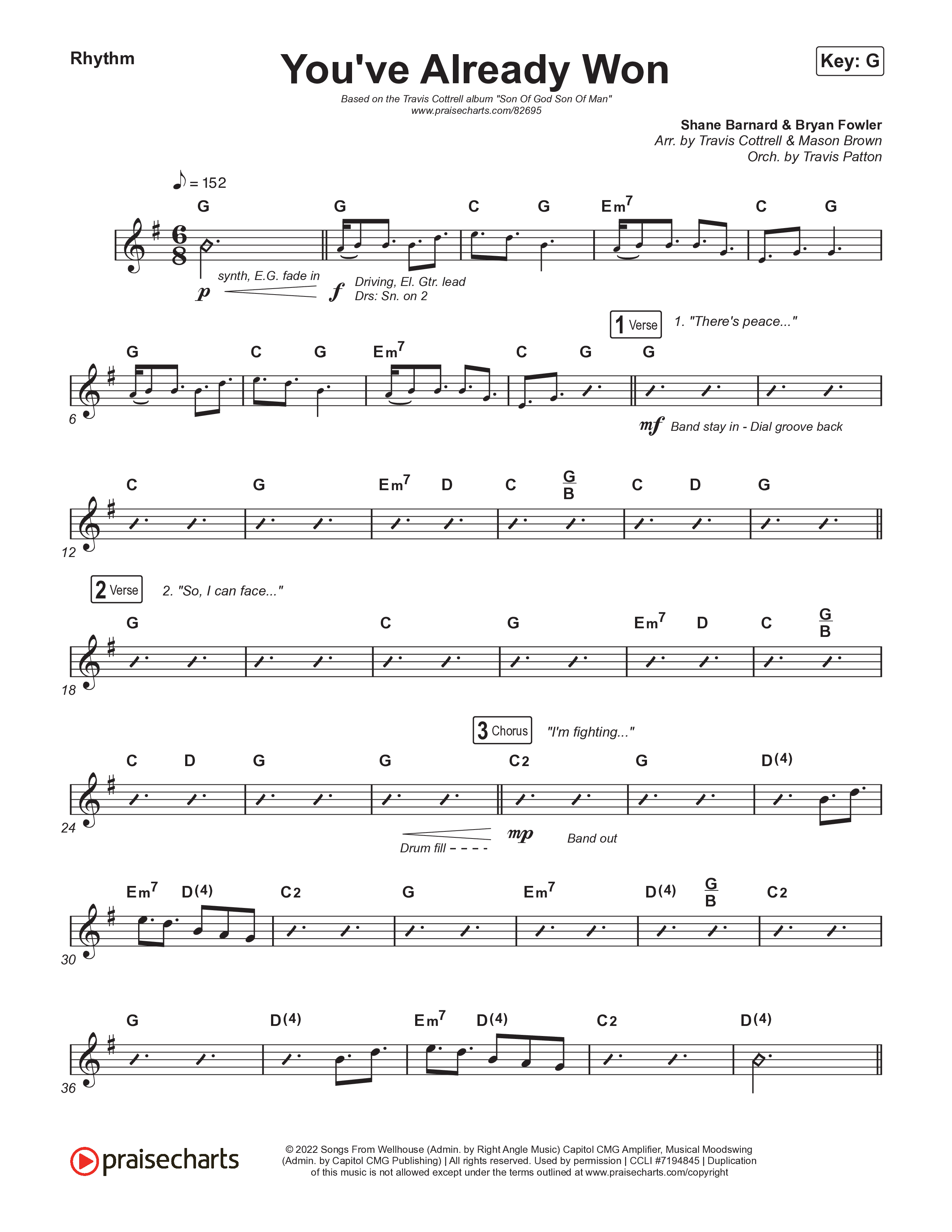 You've Already Won (Choral/SATB) Rhythm Chart (Travis Cottrell / Meredith Andrews / Arr. Mason Brown / Orch. Travis Patton)