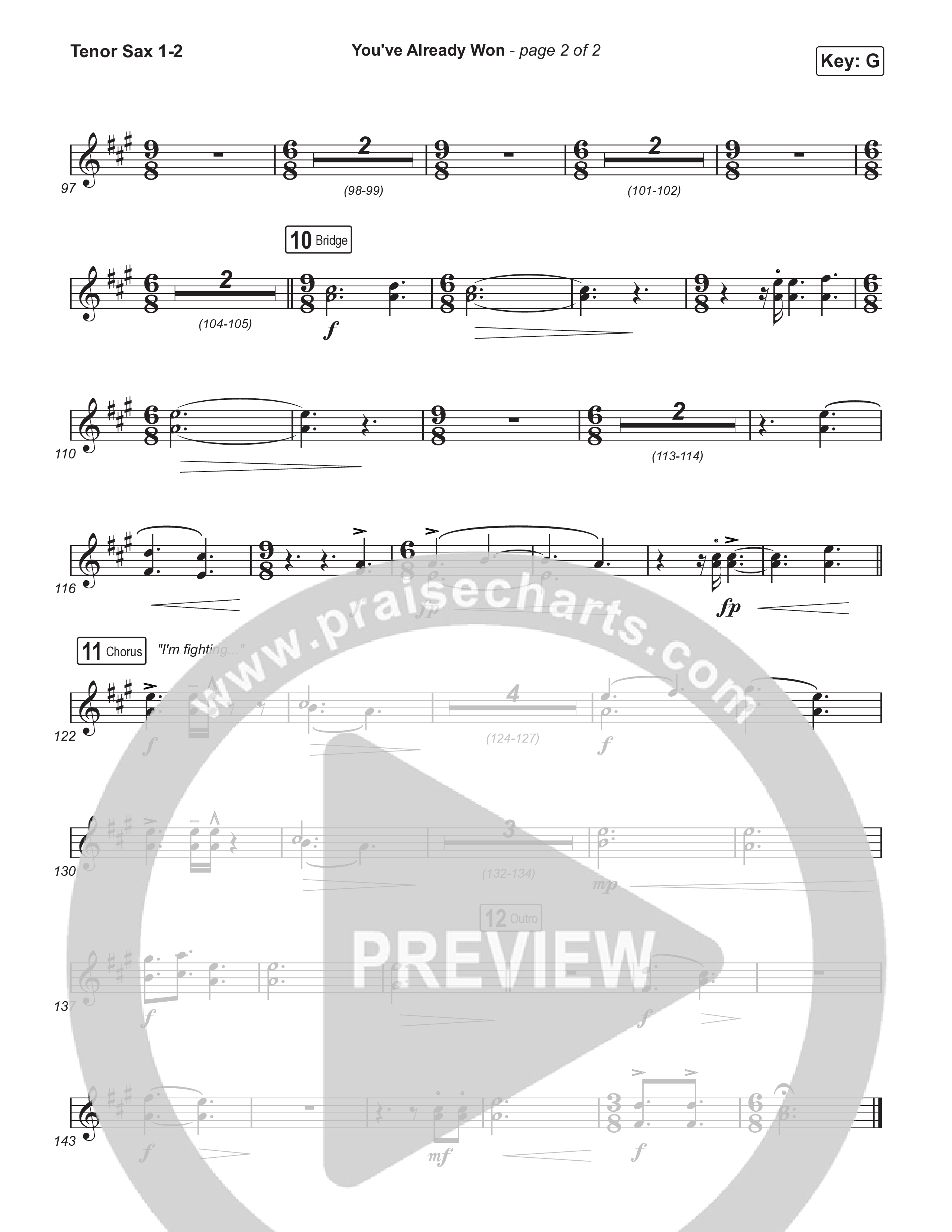 You've Already Won (Choral/SATB) Tenor Sax 1,2 (Travis Cottrell / Meredith Andrews / Arr. Mason Brown / Orch. Travis Patton)