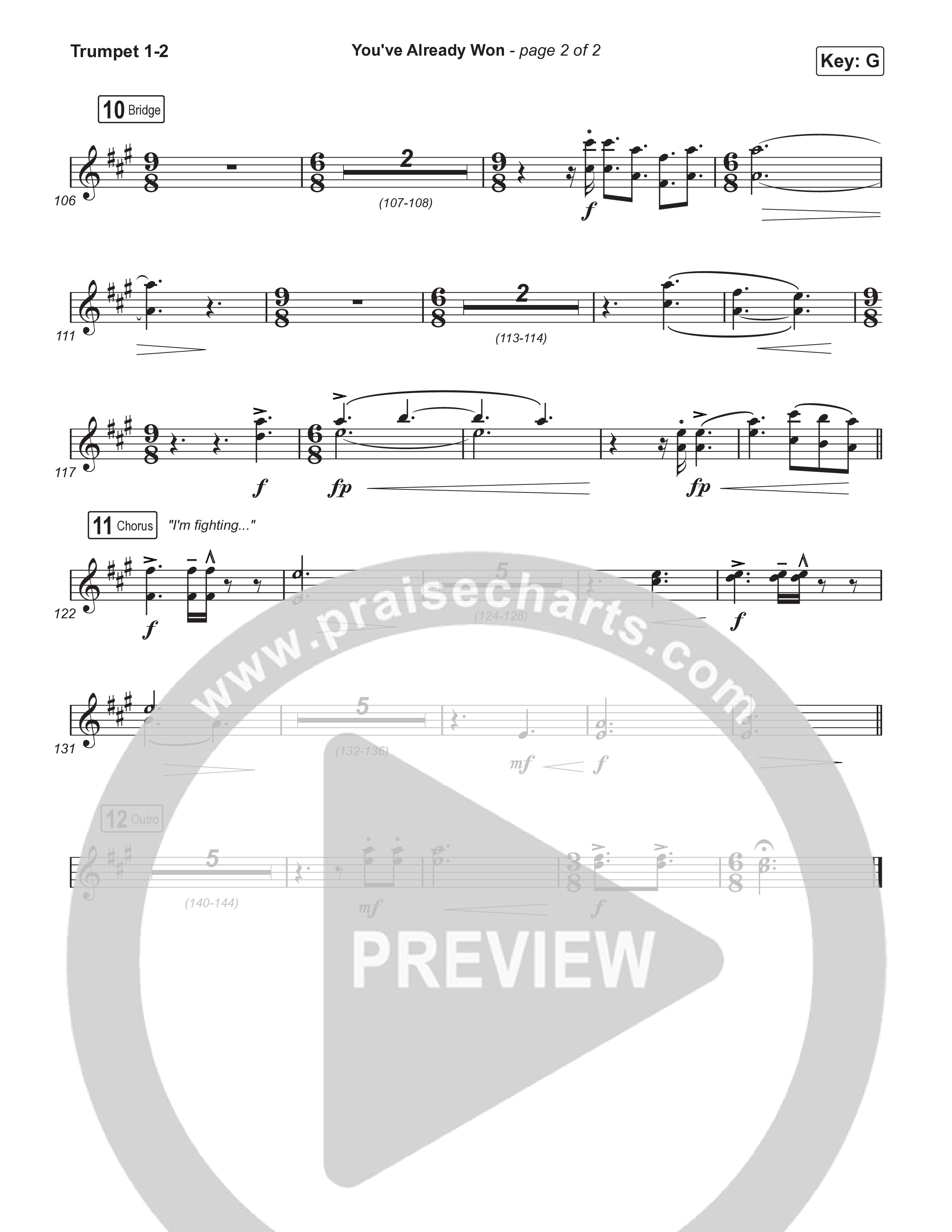 You've Already Won (Choral/SATB) Trumpet 1,2 (Travis Cottrell / Meredith Andrews / Arr. Mason Brown / Orch. Travis Patton)
