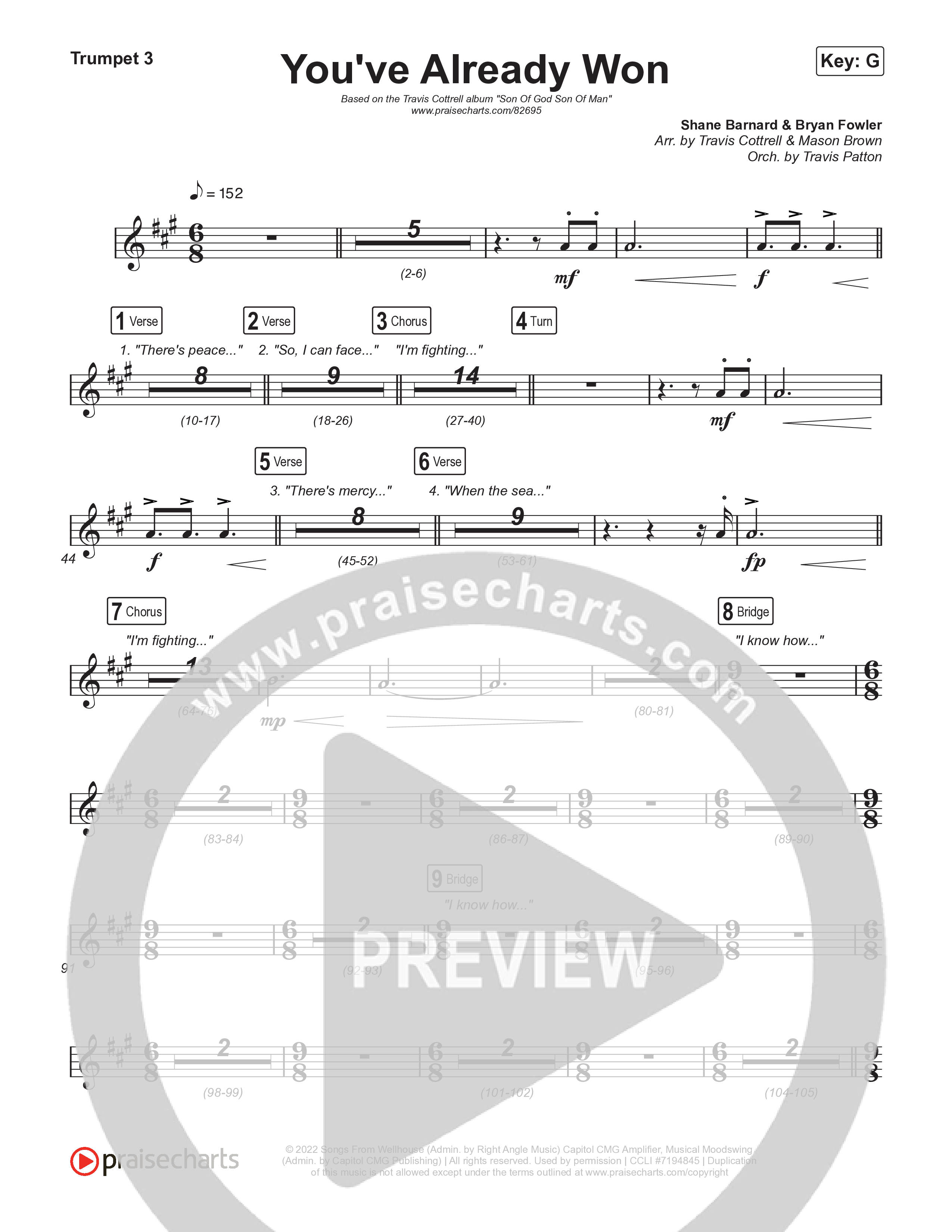 You've Already Won (Choral/SATB) Trumpet 3 (Travis Cottrell / Meredith Andrews / Arr. Mason Brown / Orch. Travis Patton)