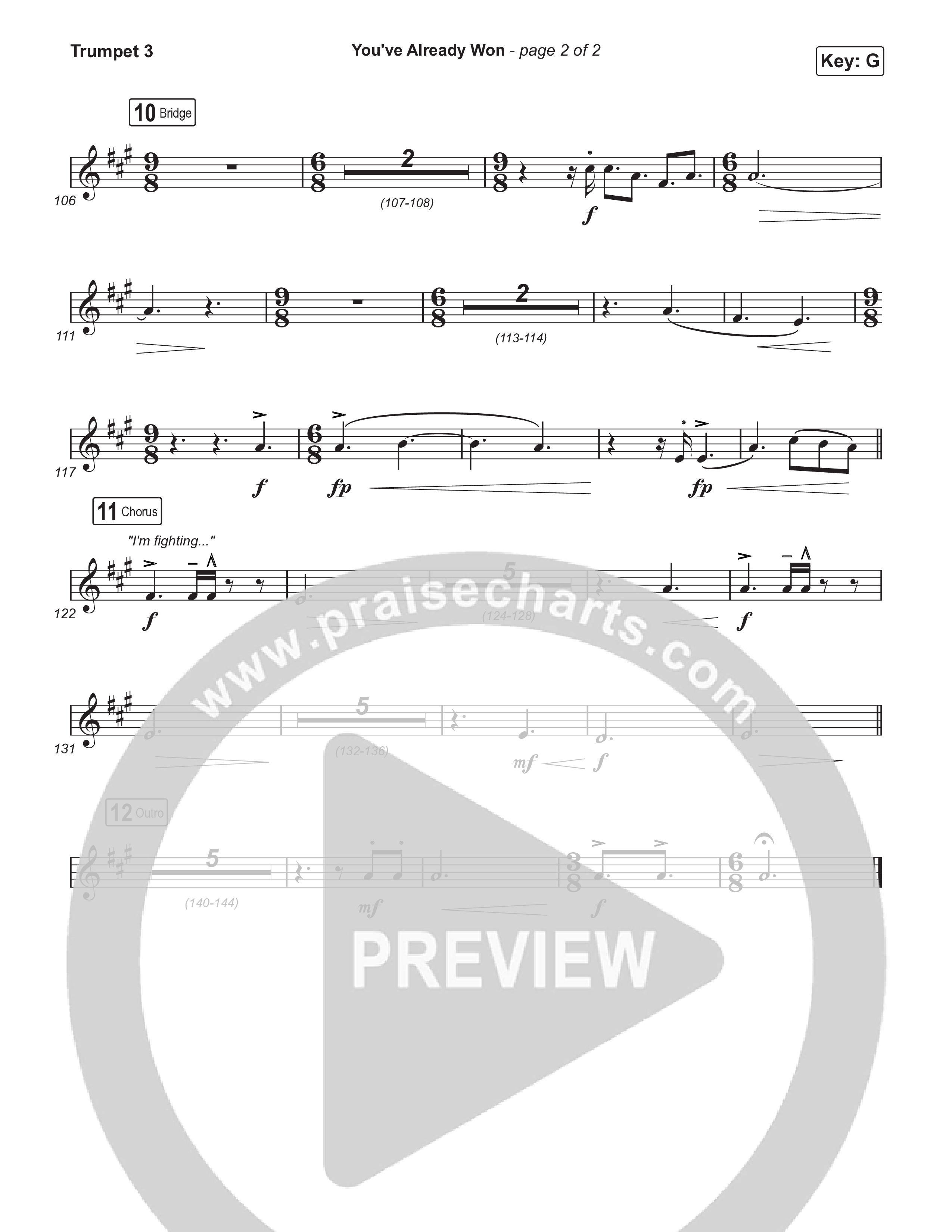 You've Already Won (Choral/SATB) Trumpet 3 (Travis Cottrell / Meredith Andrews / Arr. Mason Brown / Orch. Travis Patton)
