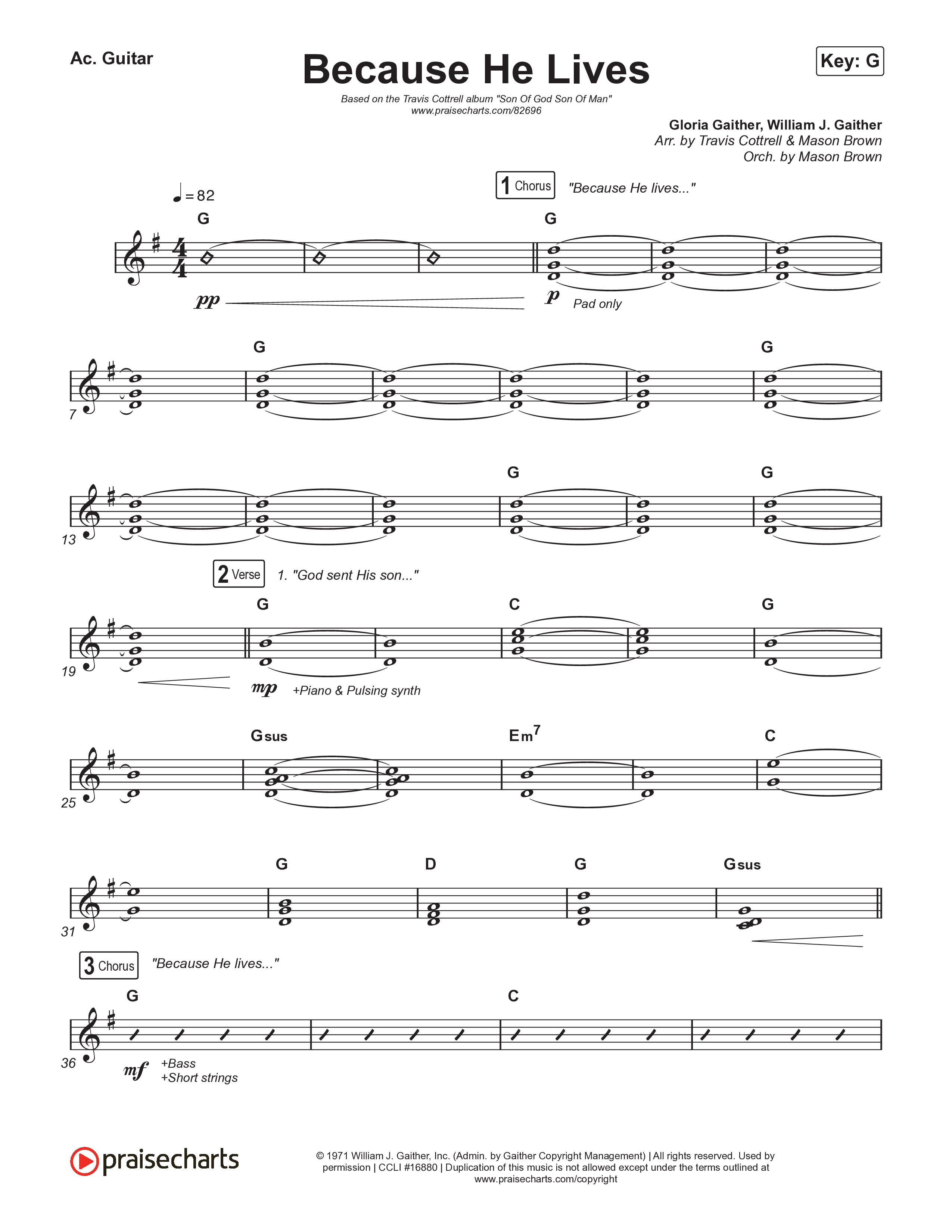 Because He Lives (Choral/SATB) Acoustic Guitar (Travis Cottrell / Brooke Voland / Arr. Mason Brown)