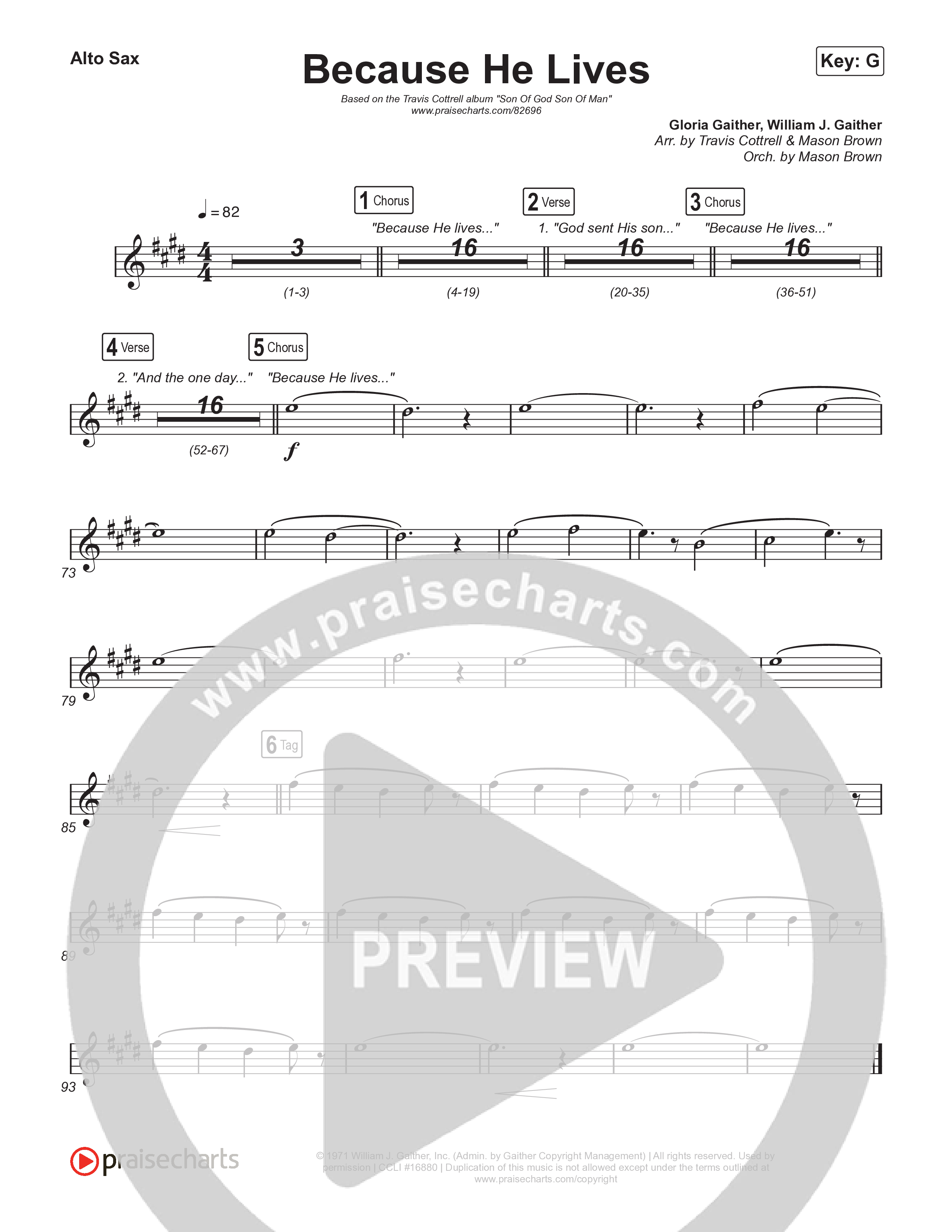 Because He Lives (Choral/SATB) Alto Sax (Travis Cottrell / Brooke Voland / Arr. Mason Brown)