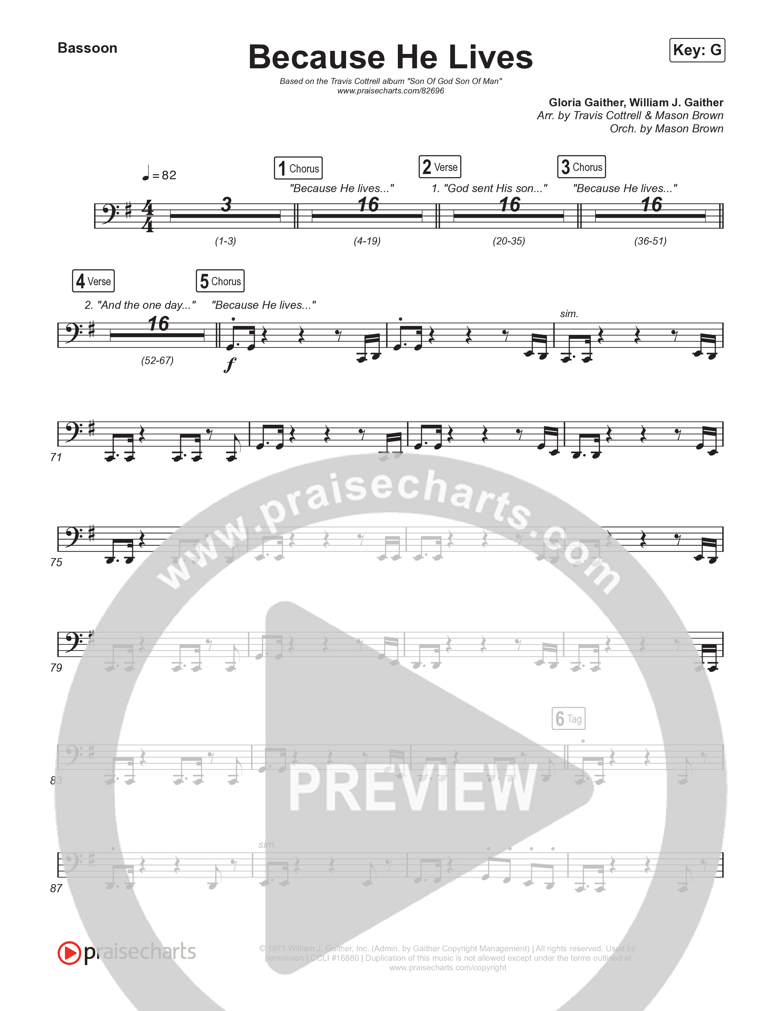 Because He Lives (Choral/SATB) Bassoon (Travis Cottrell / Brooke Voland / Arr. Mason Brown)