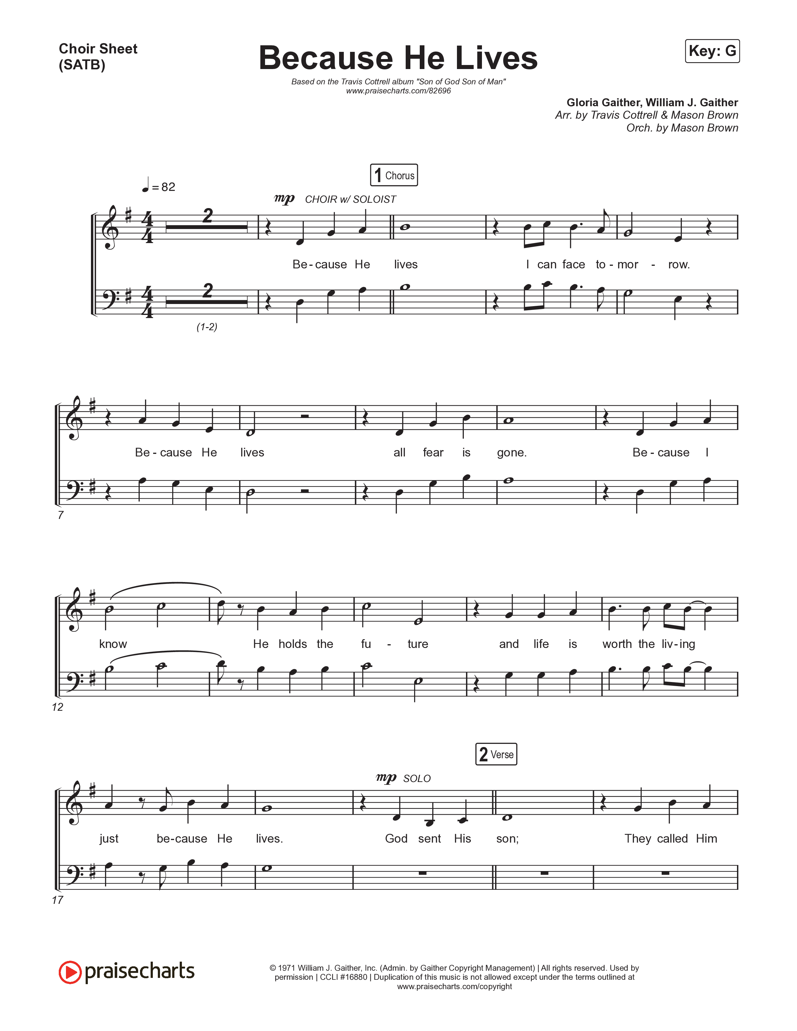 Because He Lives Choir Sheet (SATB) (Travis Cottrell / Brooke Voland / Arr. Mason Brown)