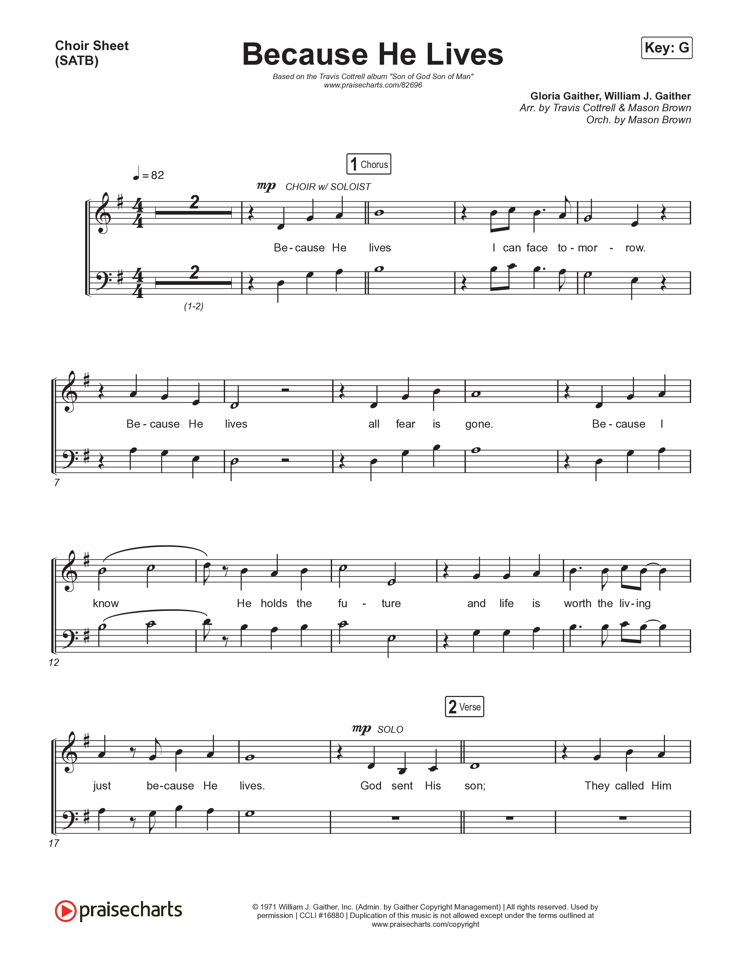 Because He Lives (Choral/SATB) Choir Sheet (SATB) (Travis Cottrell / Brooke Voland / Arr. Mason Brown)