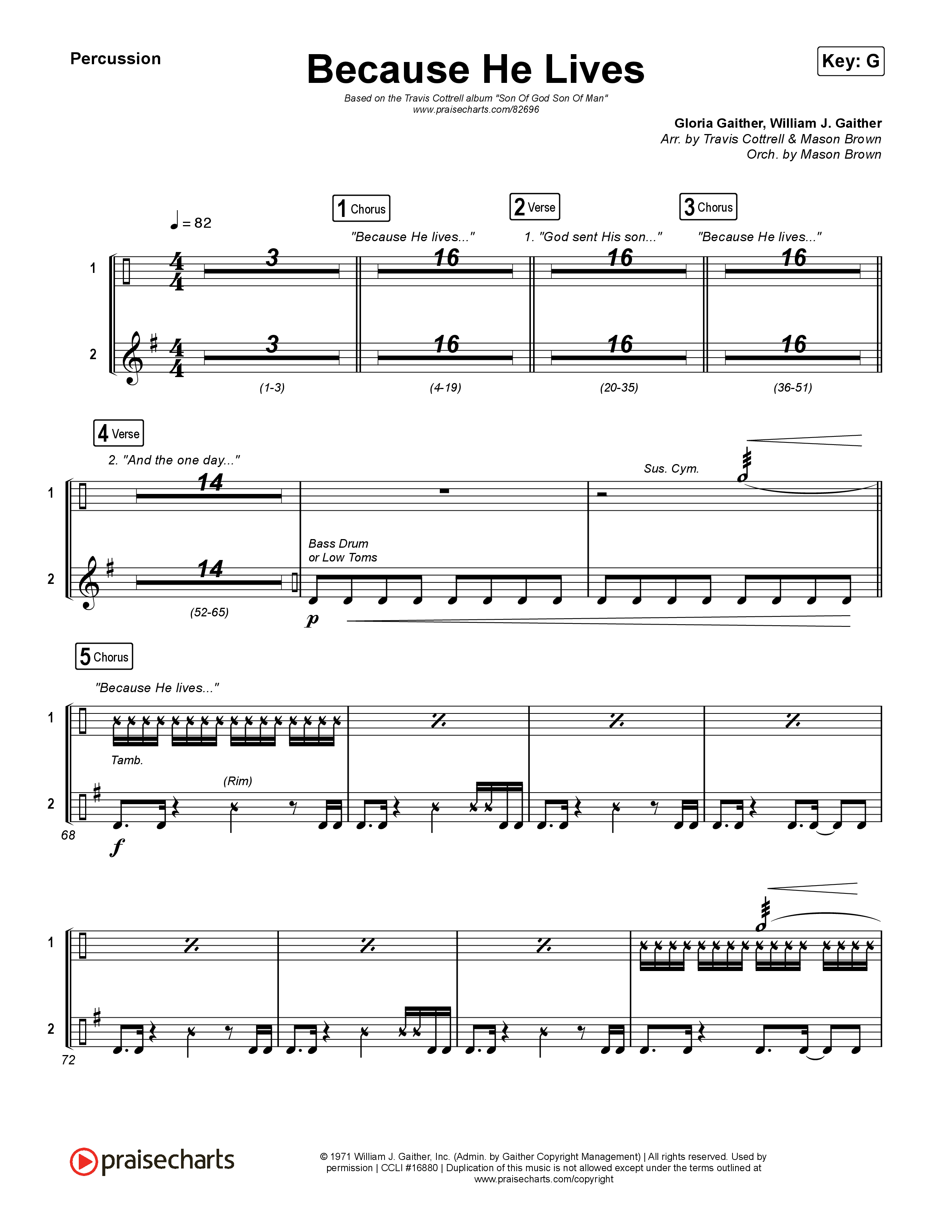 Because He Lives (Choral/SATB) Percussion (Travis Cottrell / Brooke Voland / Arr. Mason Brown)